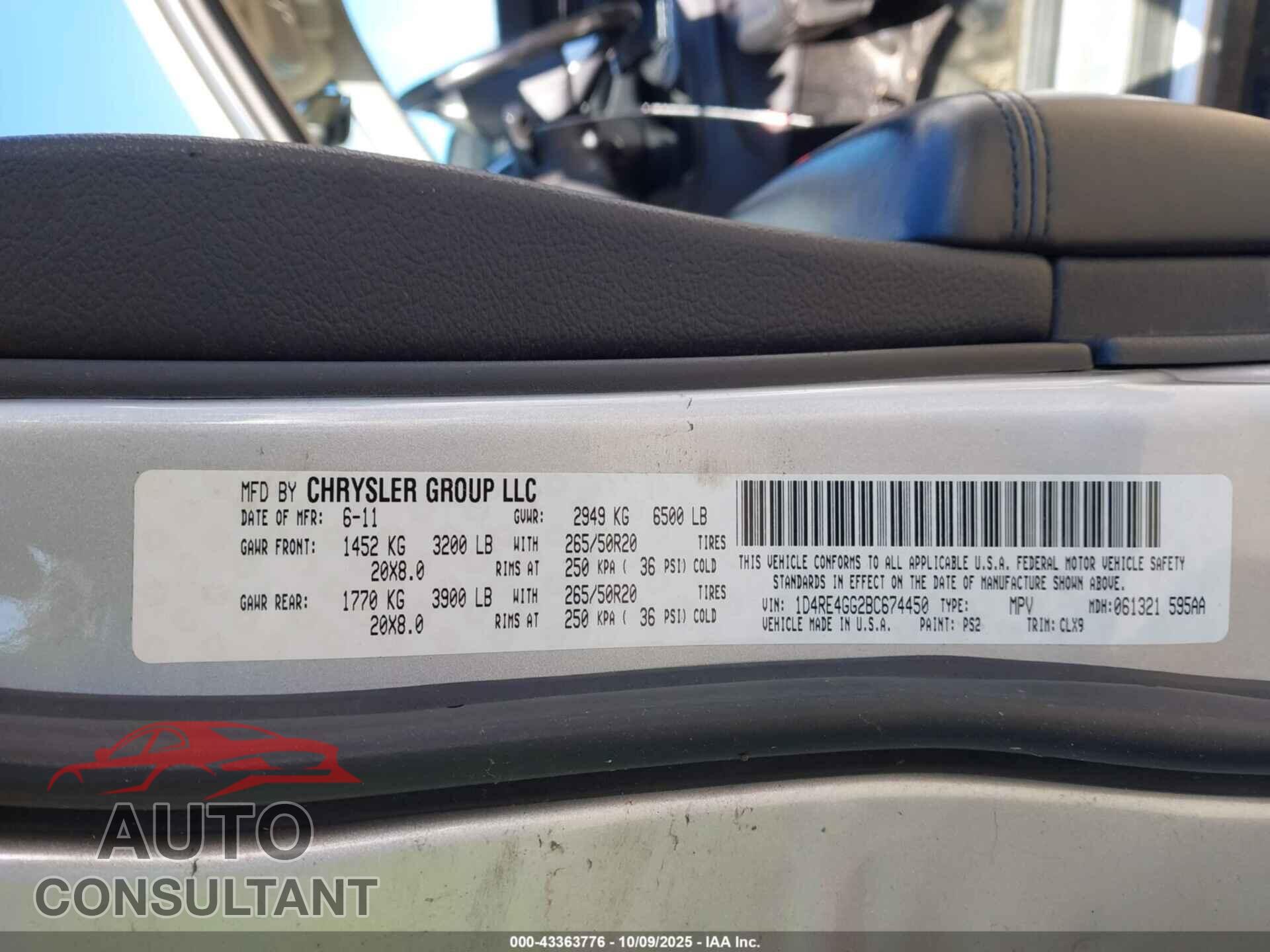 DODGE DURANGO 2011 - 1D4RE4GG2BC674450