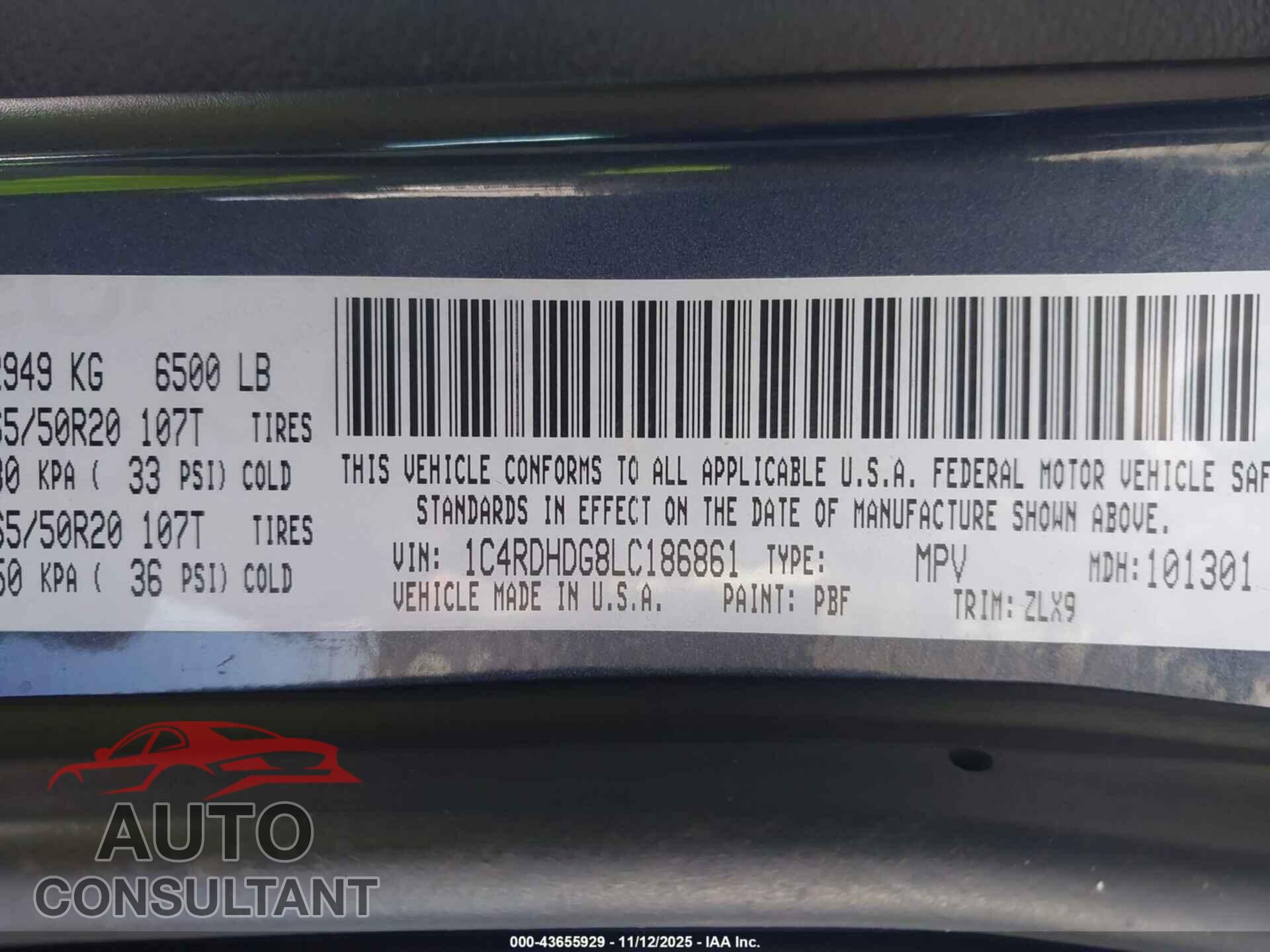 DODGE DURANGO 2020 - 1C4RDHDG8LC186861