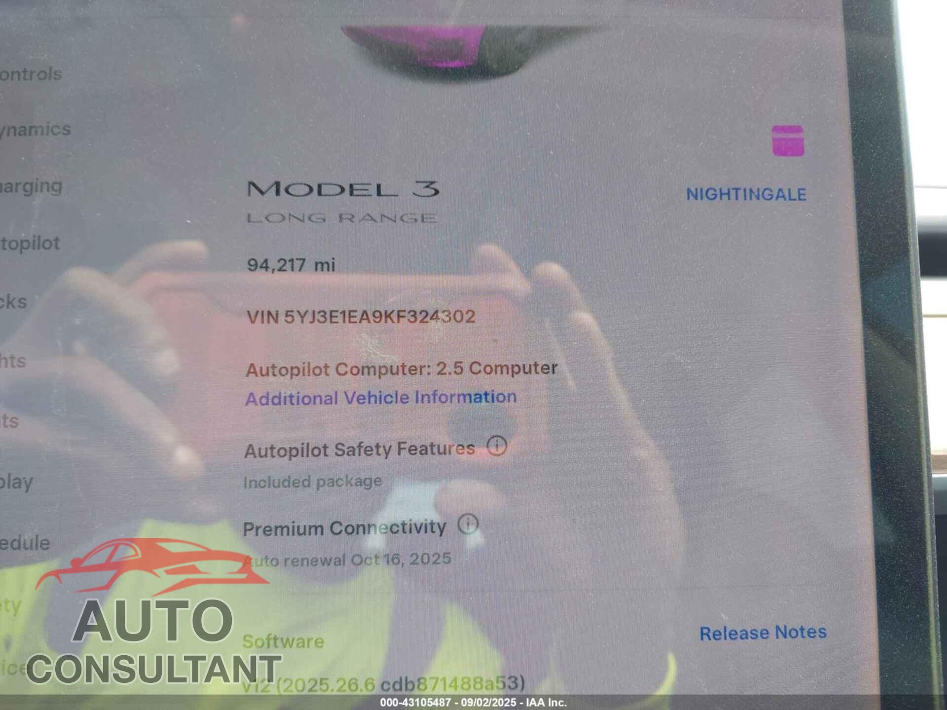TESLA MODEL 3 2019 - 5YJ3E1EA9KF324302