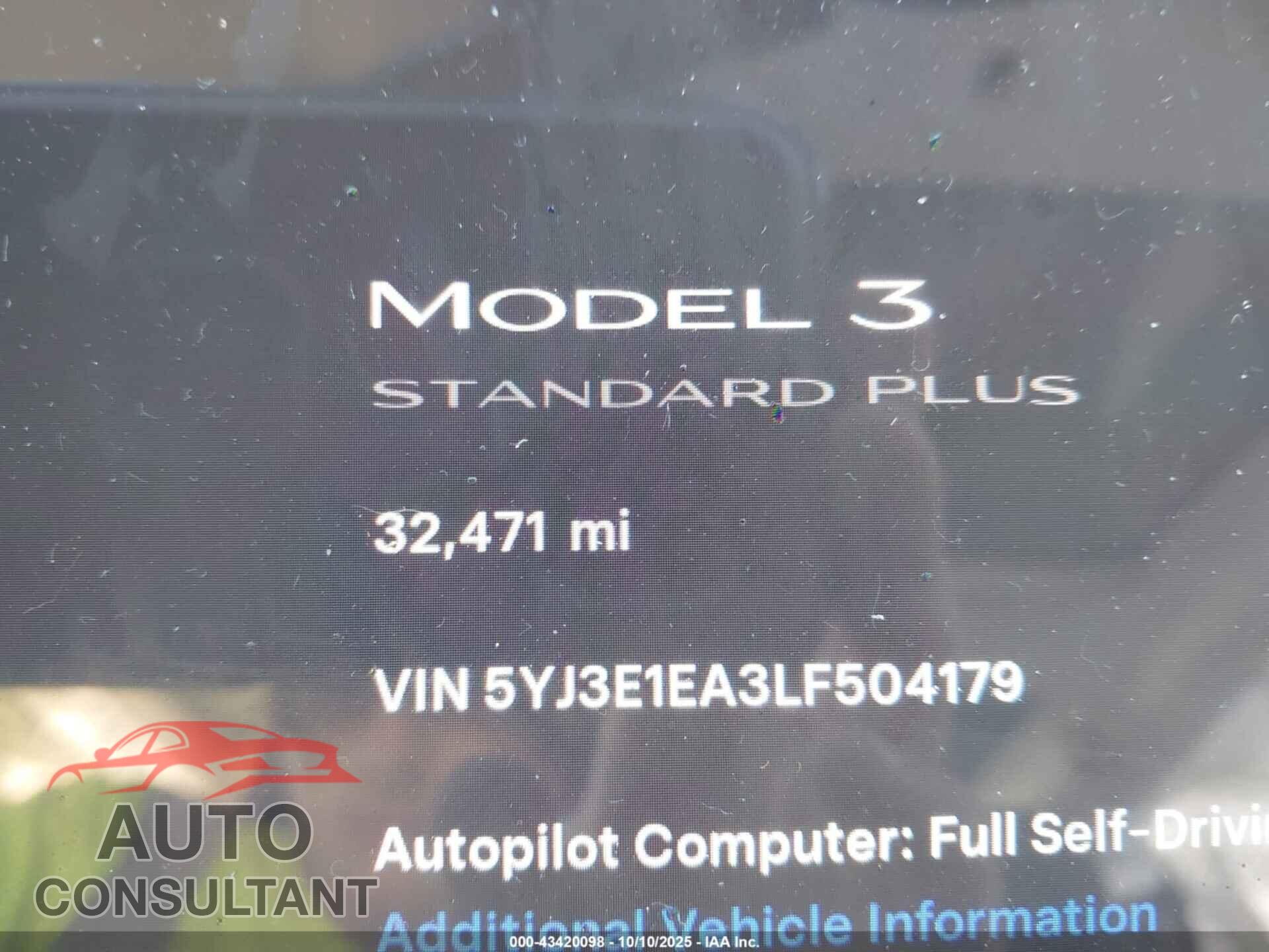 TESLA MODEL 3 2020 - 5YJ3E1EA3LF504179