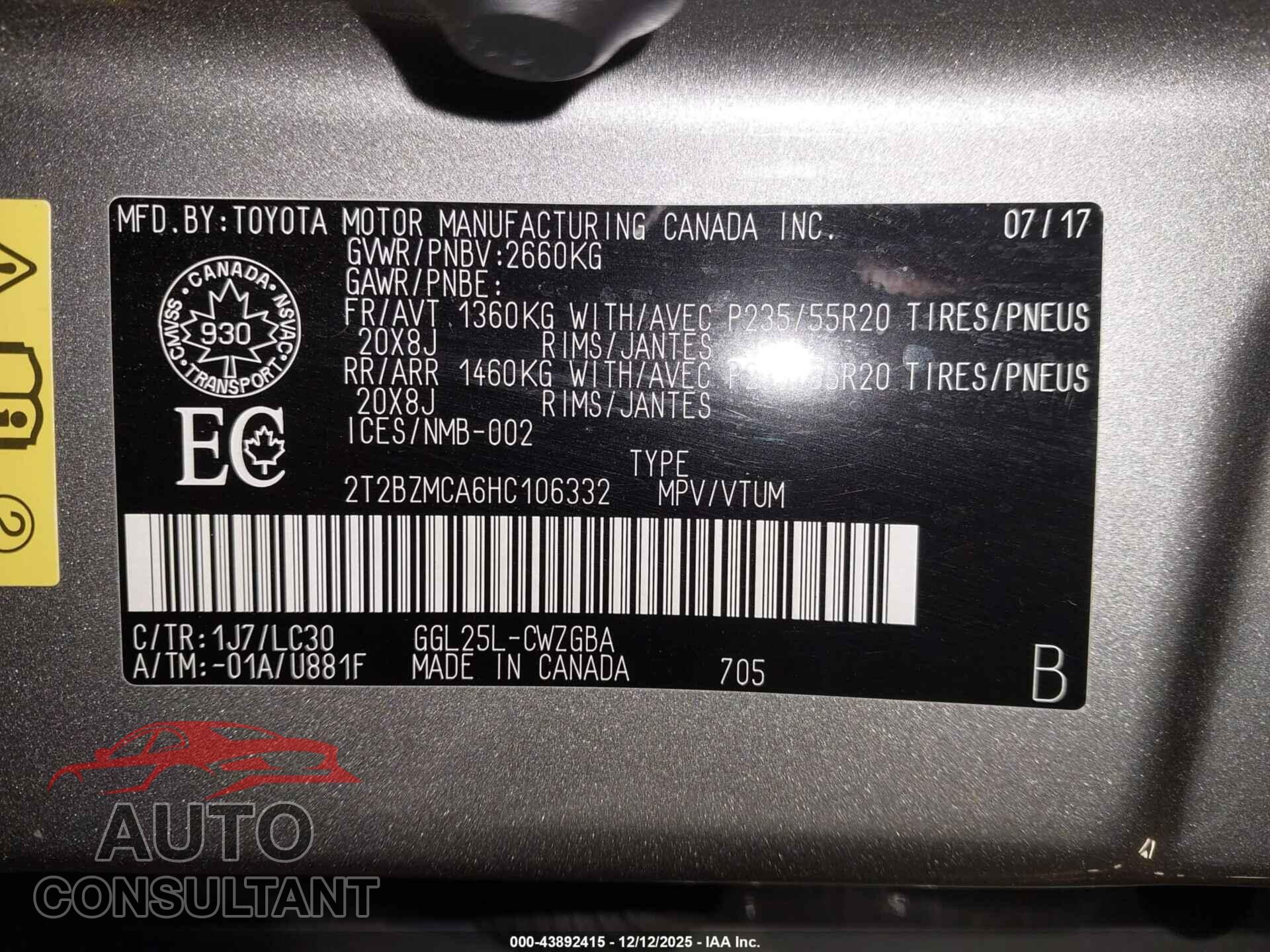 LEXUS RX 350 2017 - 2T2BZMCA6HC106332