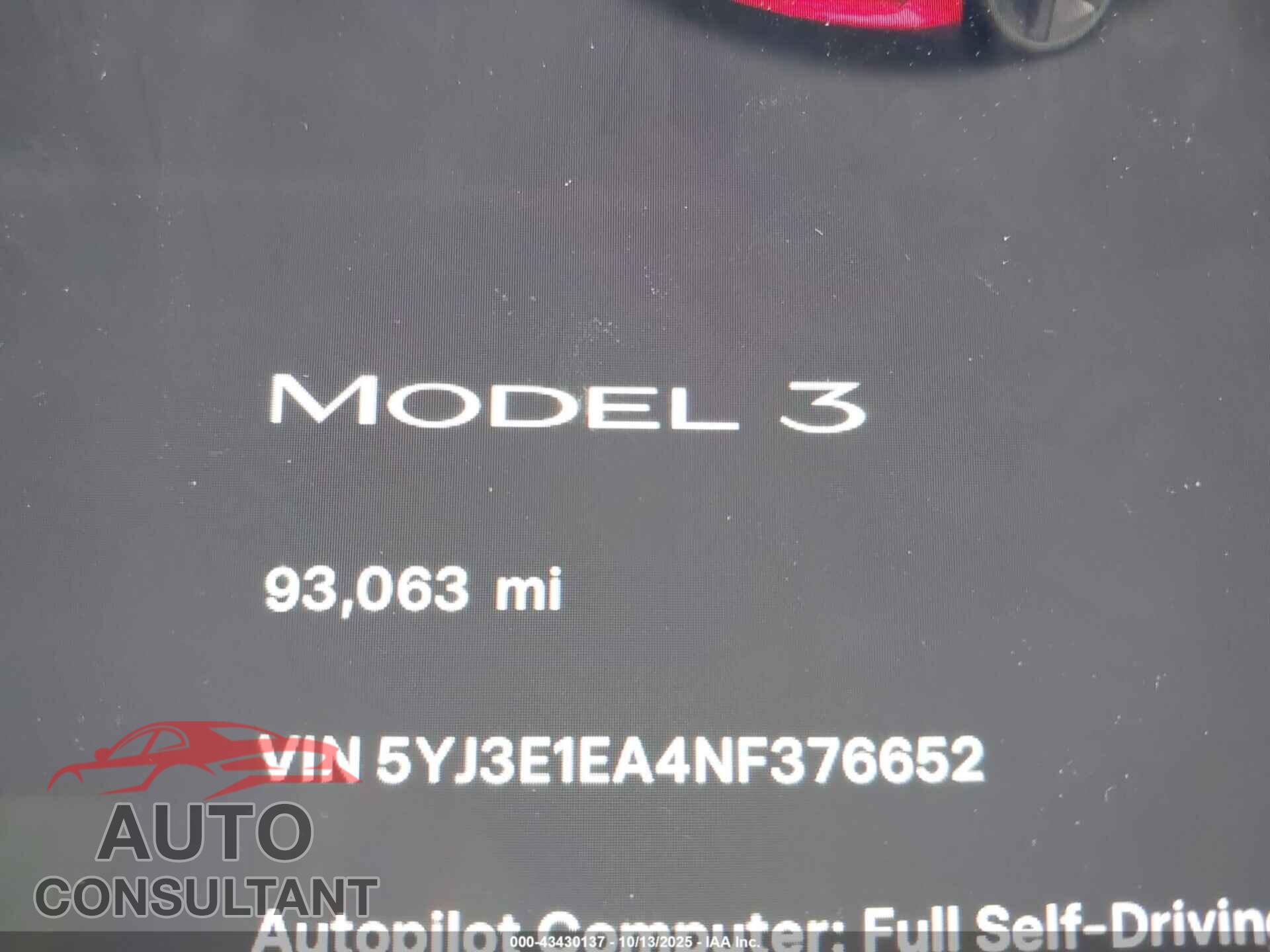 TESLA MODEL 3 2022 - 5YJ3E1EA4NF376652