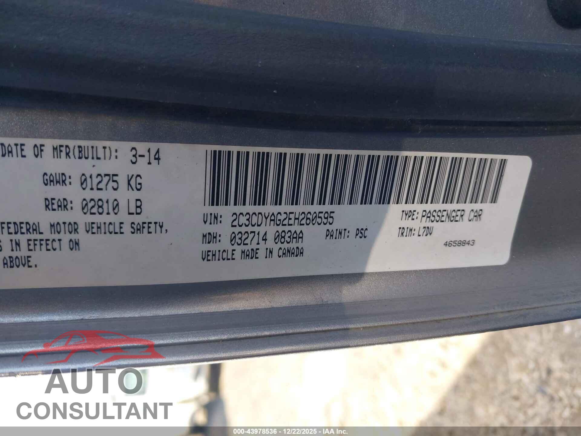 DODGE CHALLENGER 2014 - 2C3CDYAG2EH260595