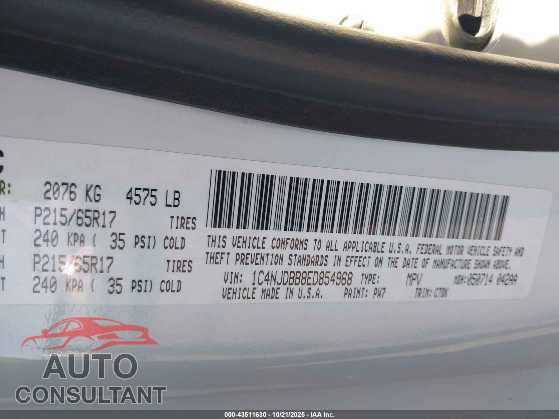 JEEP COMPASS 2014 - 1C4NJDBB8ED854968