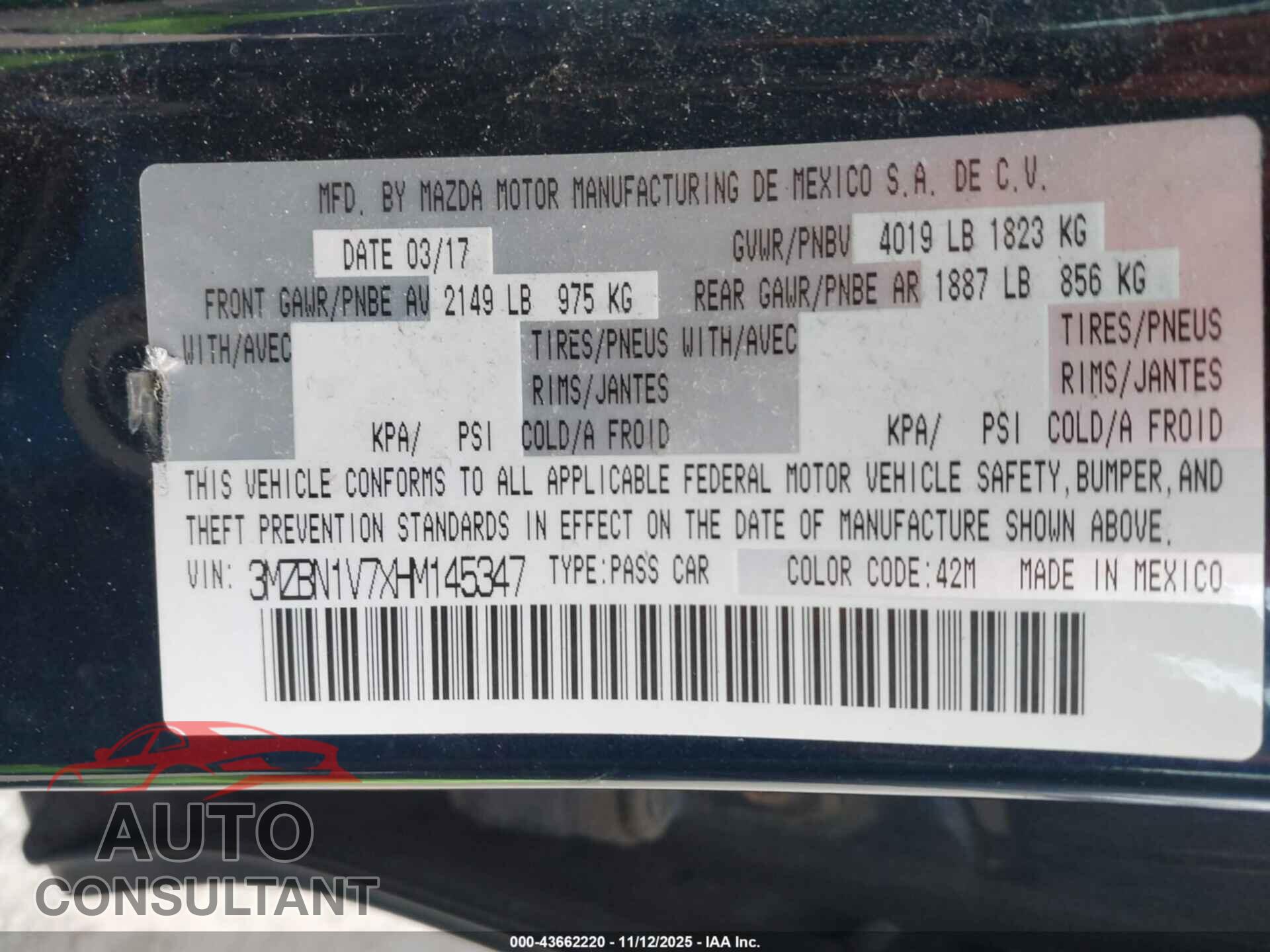 MAZDA MAZDA3 2017 - 3MZBN1V7XHM145347