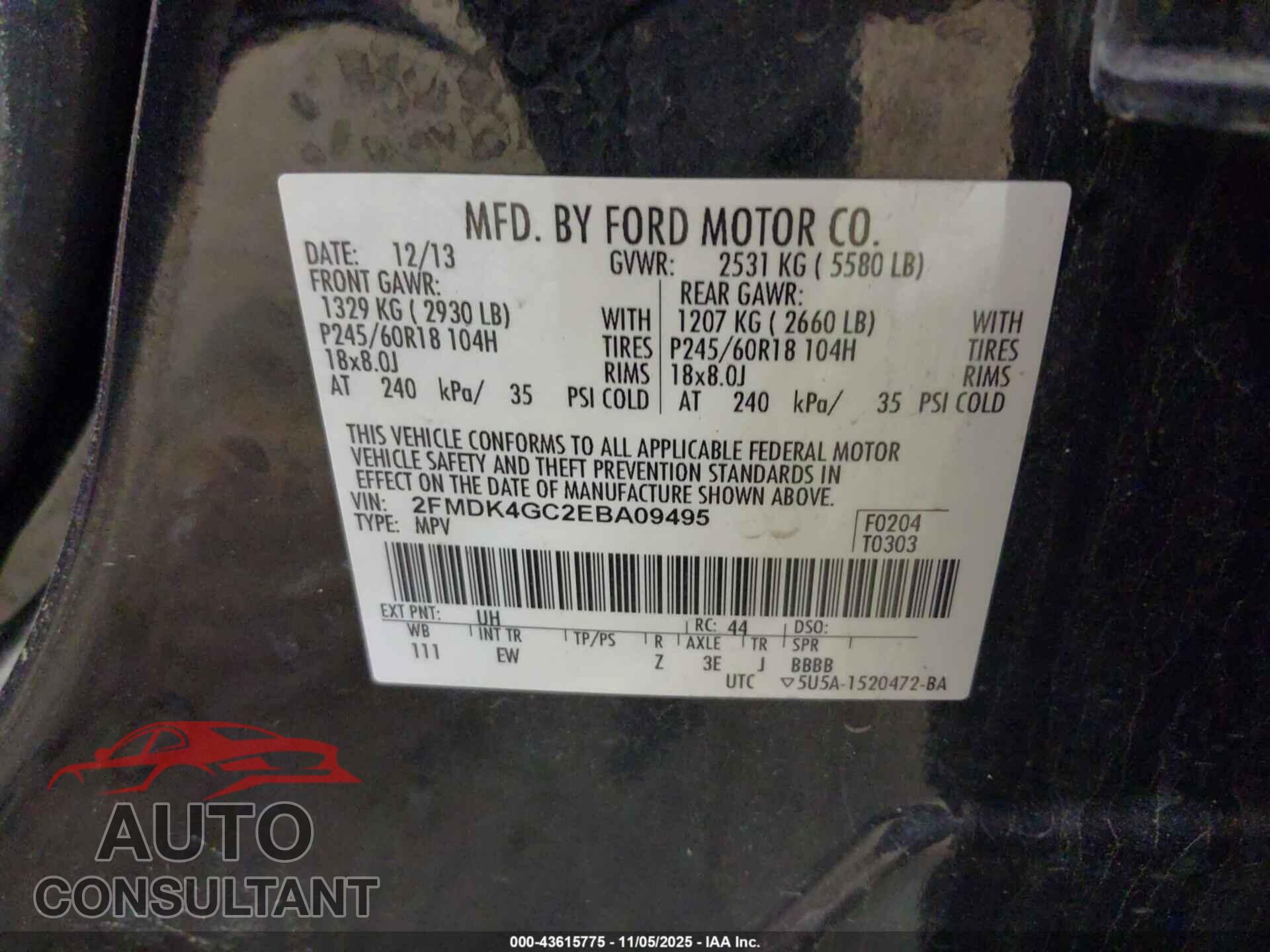 FORD EDGE 2014 - 2FMDK4GC2EBA09495