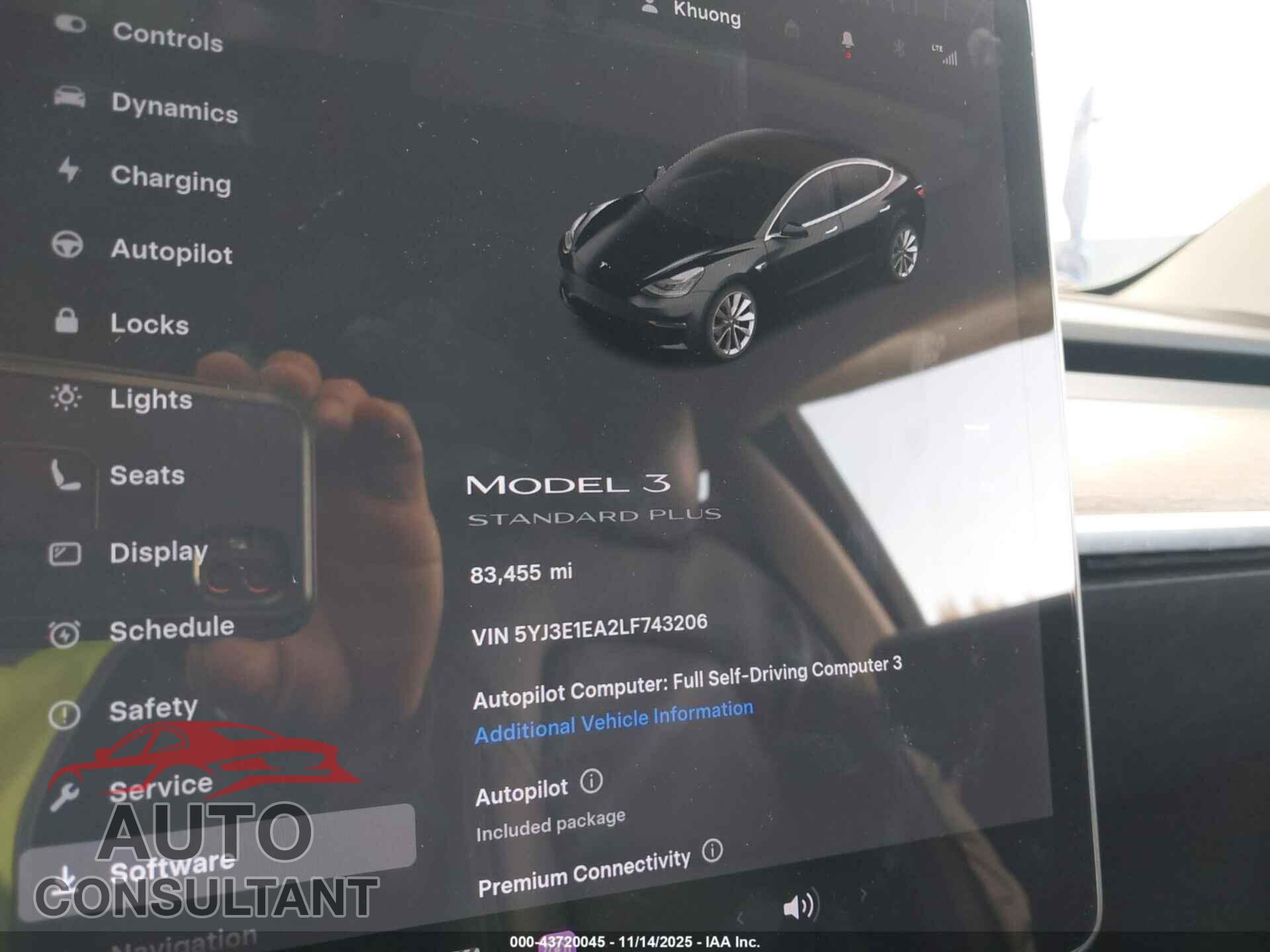 TESLA MODEL 3 2020 - 5YJ3E1EA2LF743206