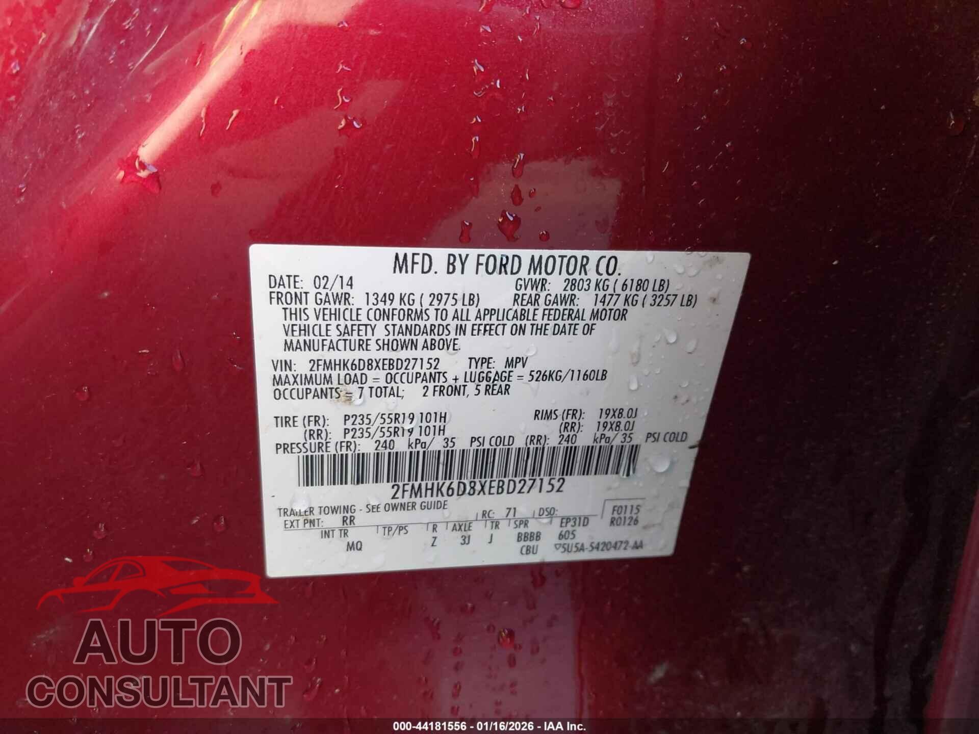 FORD FLEX 2014 - 2FMHK6D8XEBD27152
