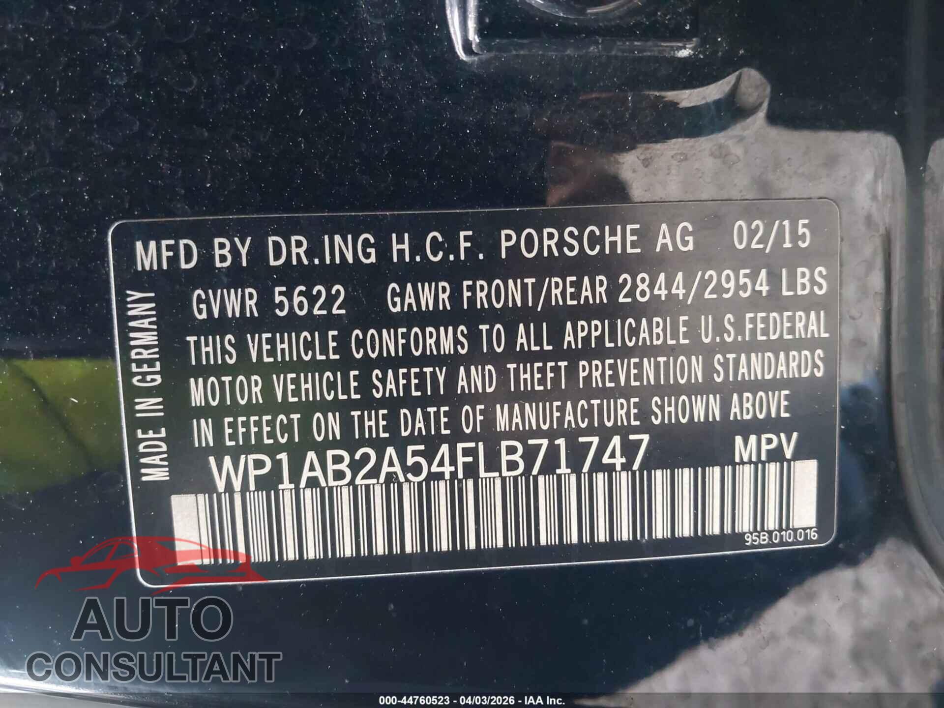 PORSCHE MACAN 2015 - WP1AB2A54FLB71747