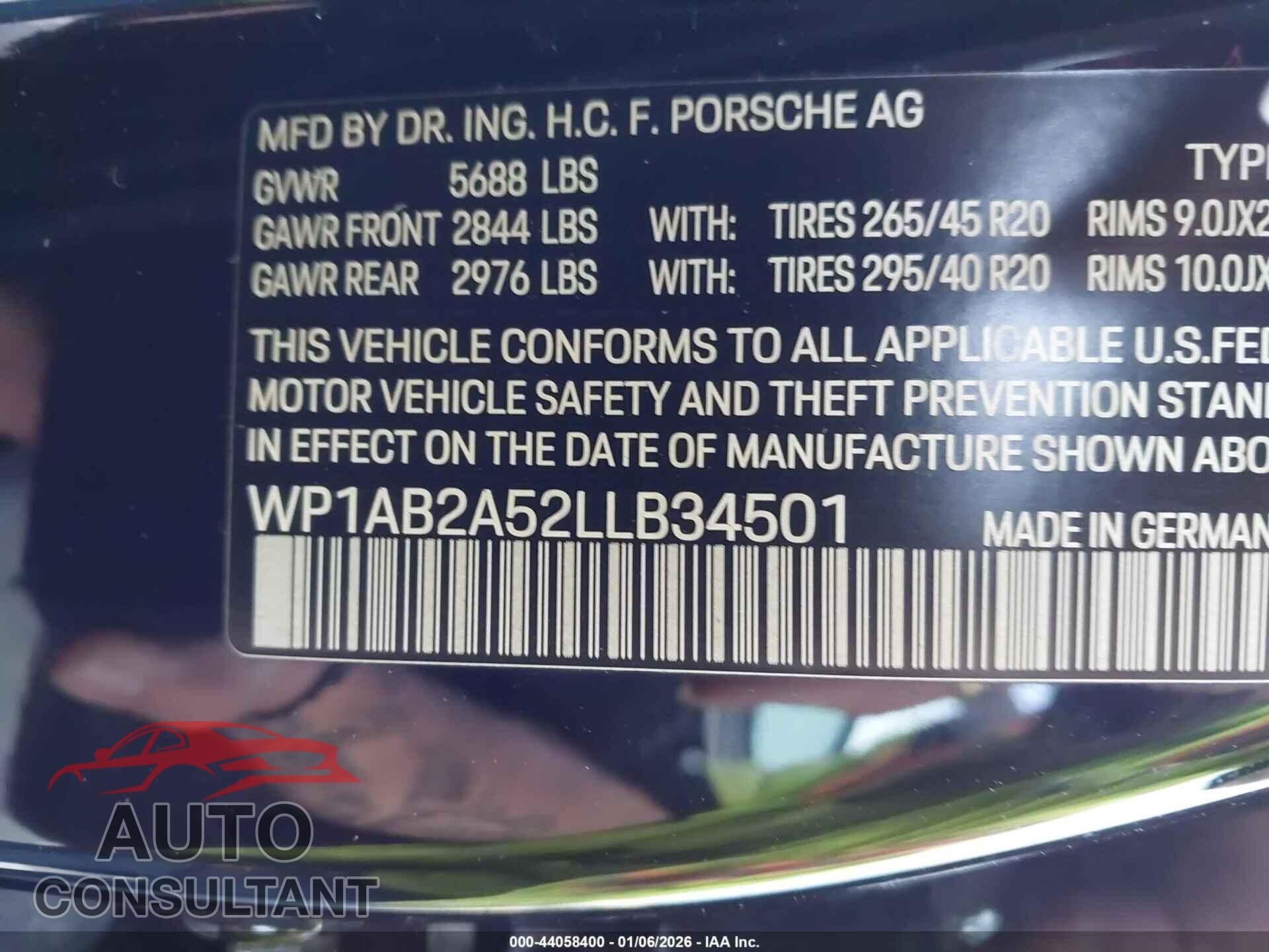PORSCHE MACAN 2020 - WP1AB2A52LLB34501