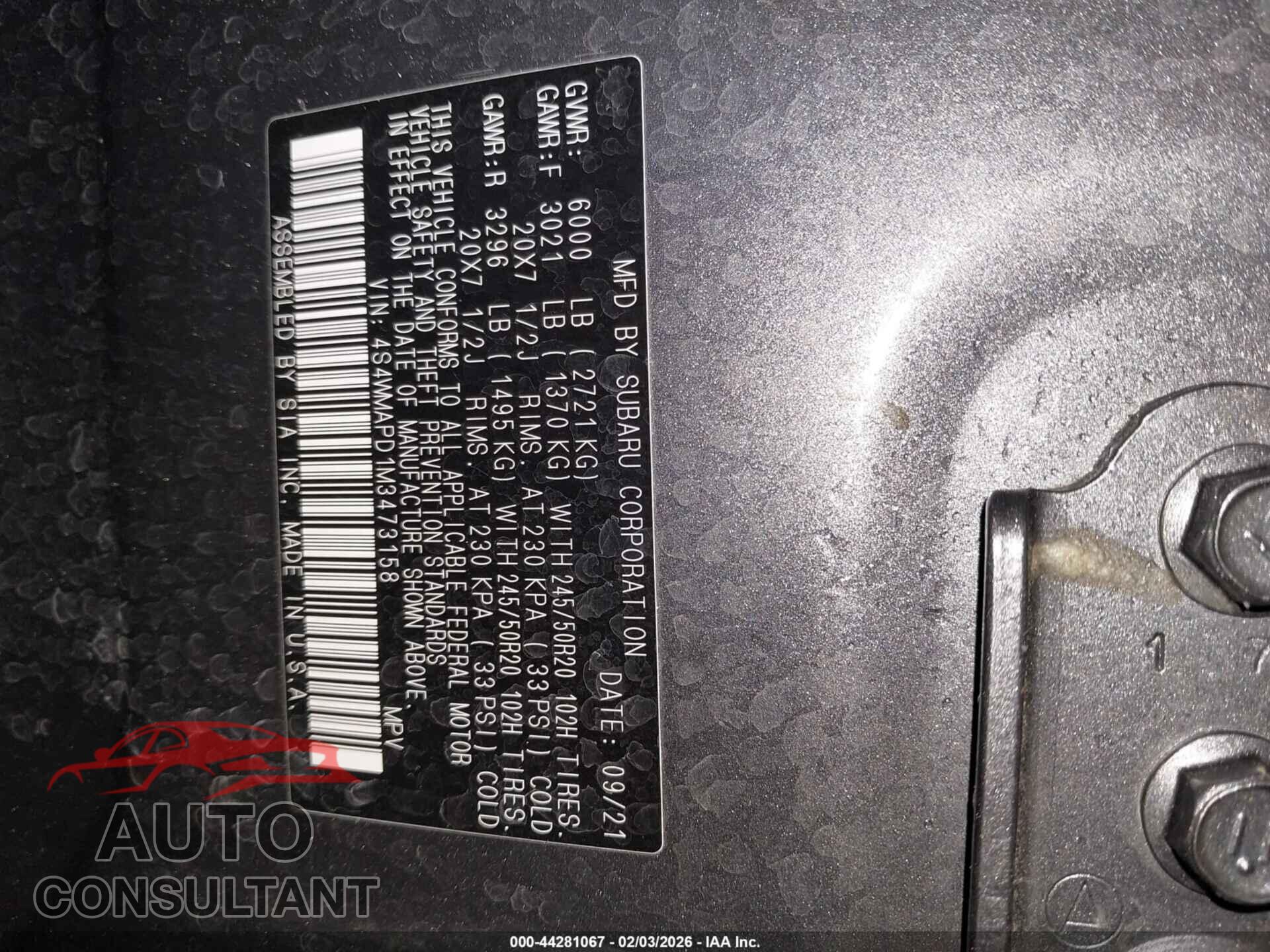 SUBARU ASCENT 2021 - 4S4WMAPD1M3473158