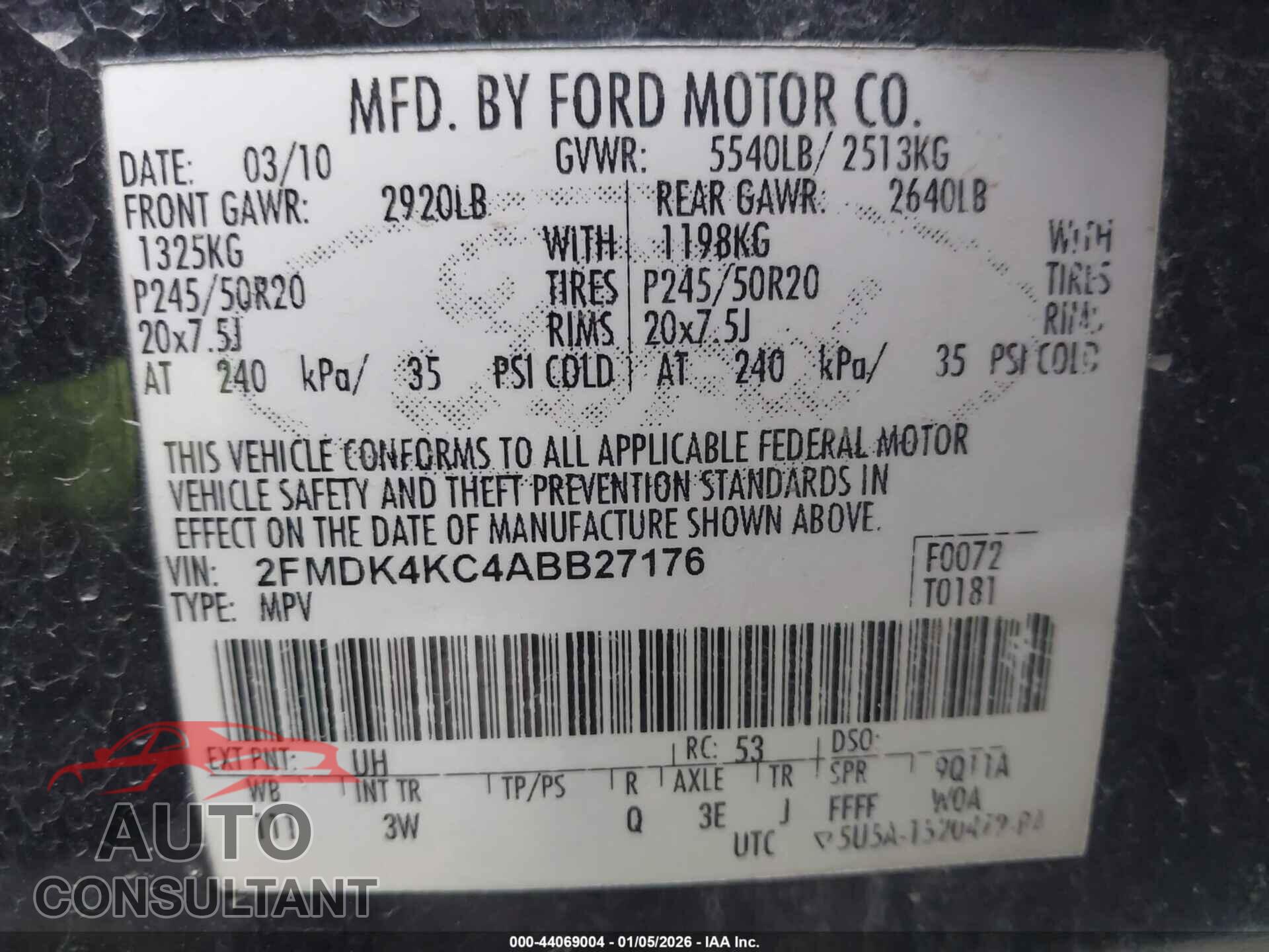 FORD EDGE 2010 - 2FMDK4KC4ABB27176