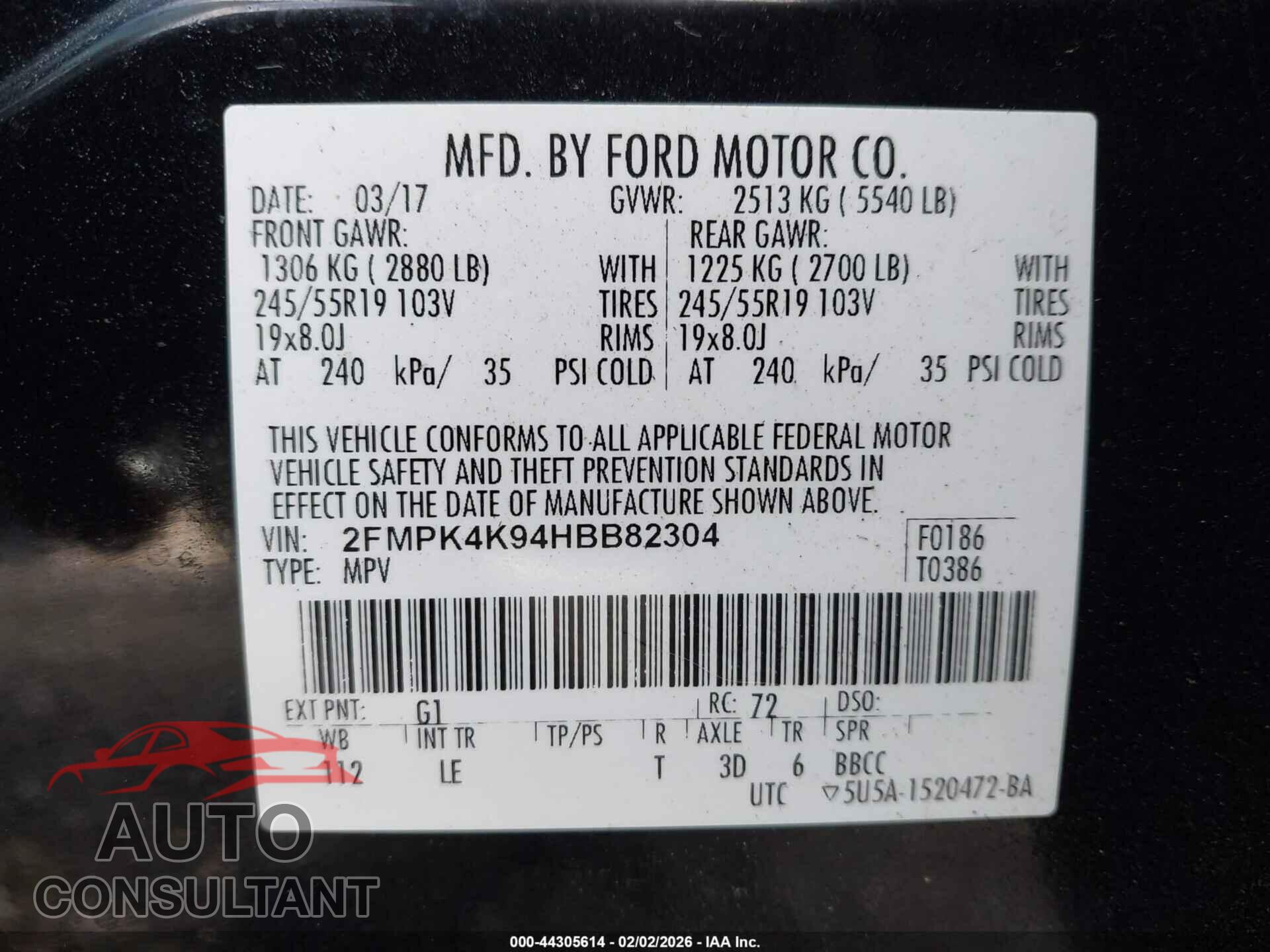 FORD EDGE 2017 - 2FMPK4K94HBB82304