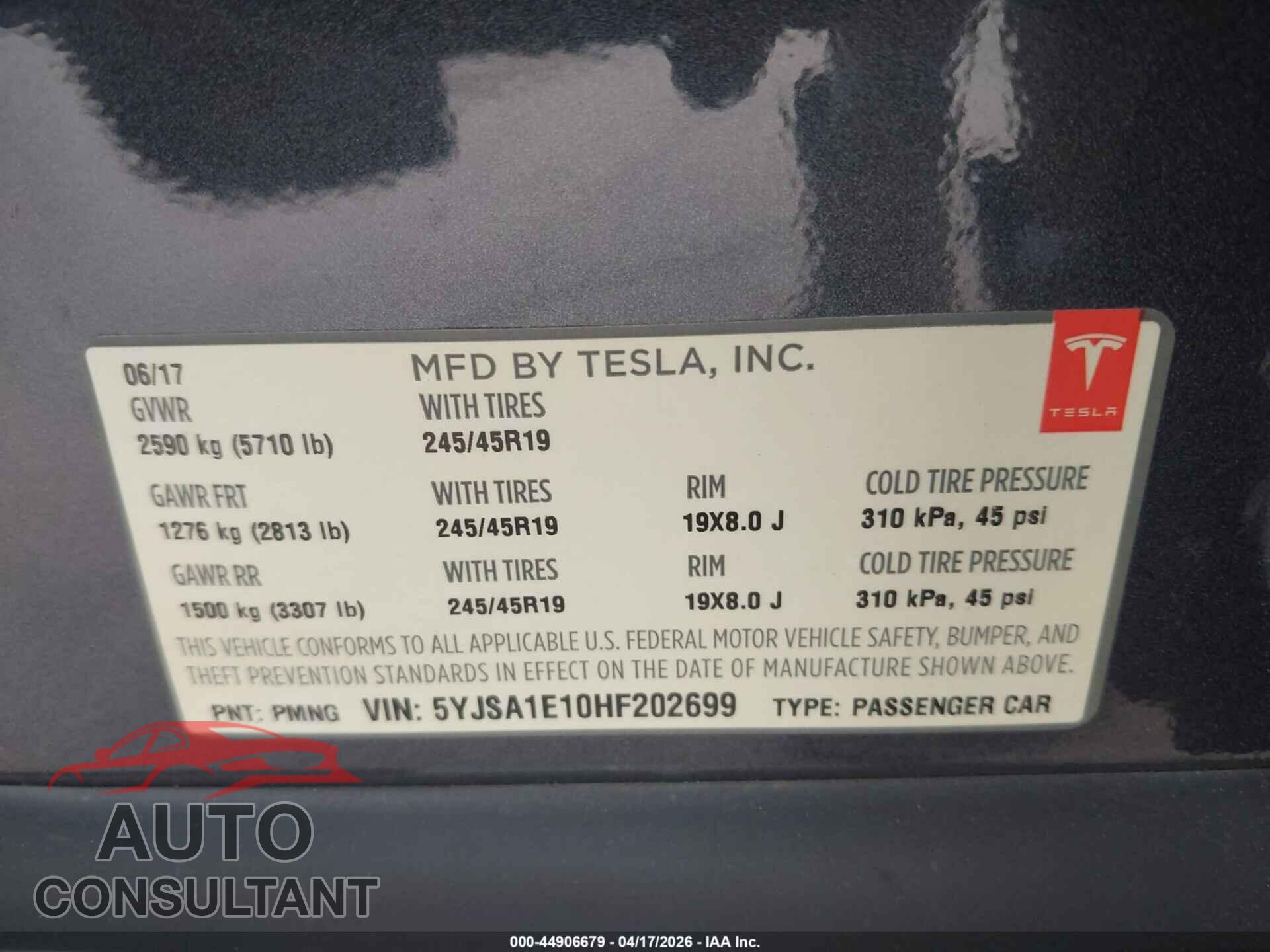TESLA MODEL S 2017 - 5YJSA1E10HF202699