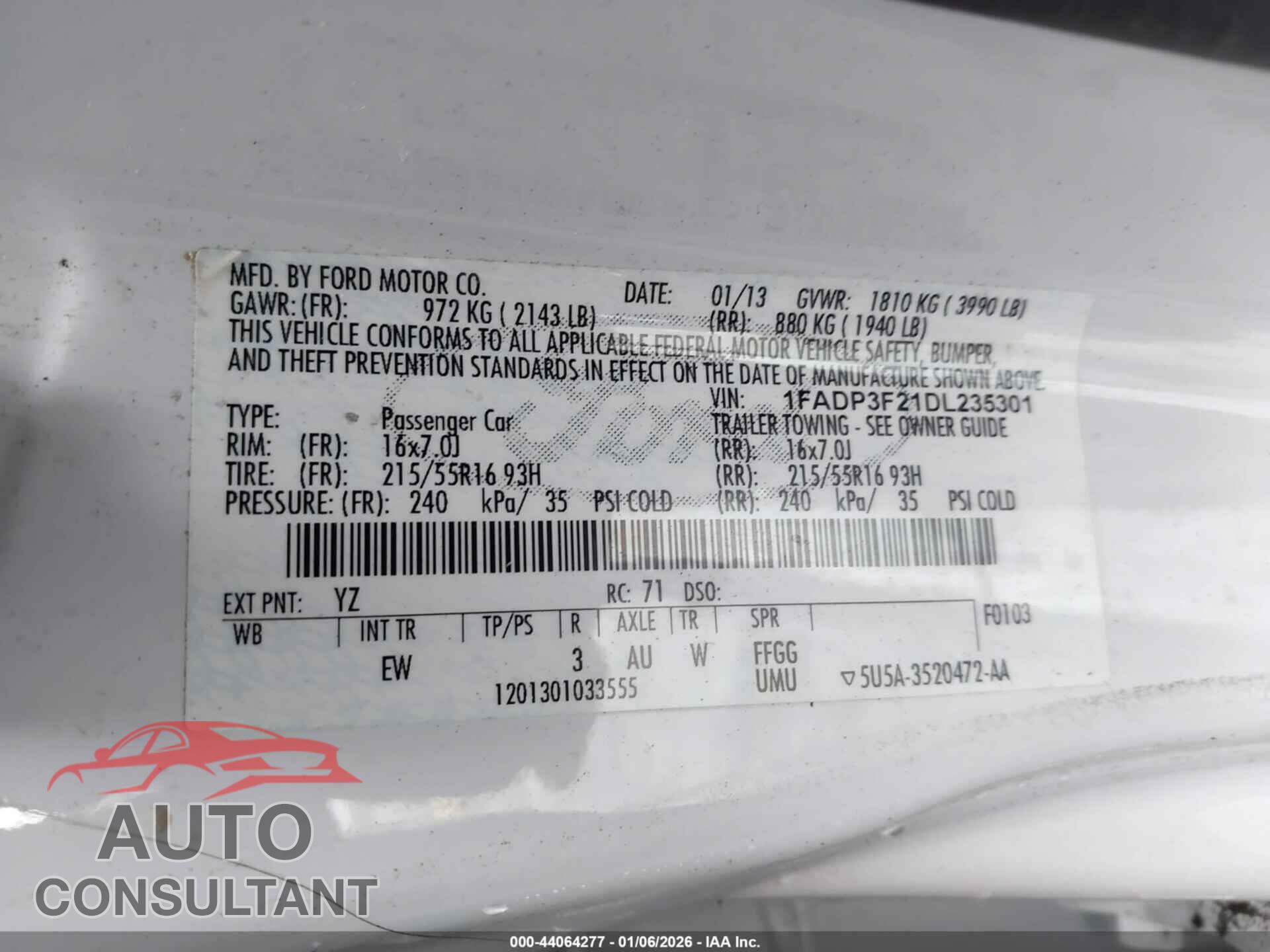 FORD FOCUS 2013 - 1FADP3F21DL235301