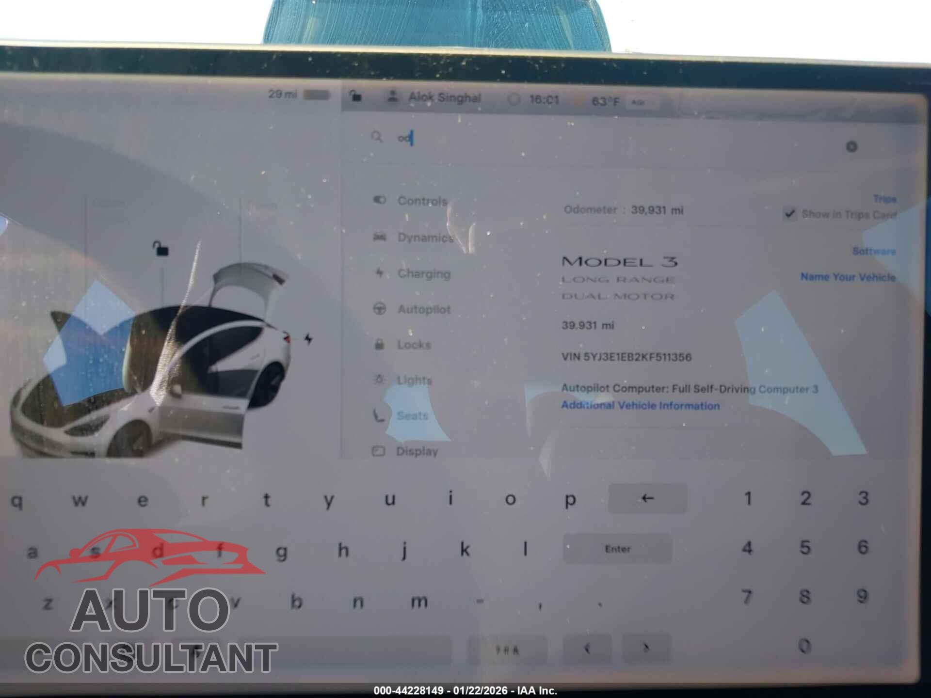 TESLA MODEL 3 2019 - 5YJ3E1EB2KF511356