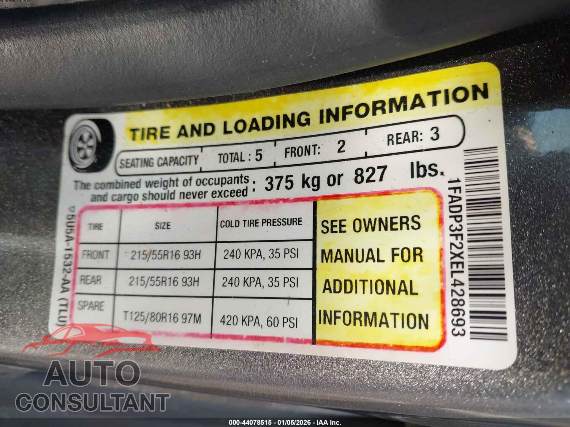 FORD FOCUS 2014 - 1FADP3F2XEL428693