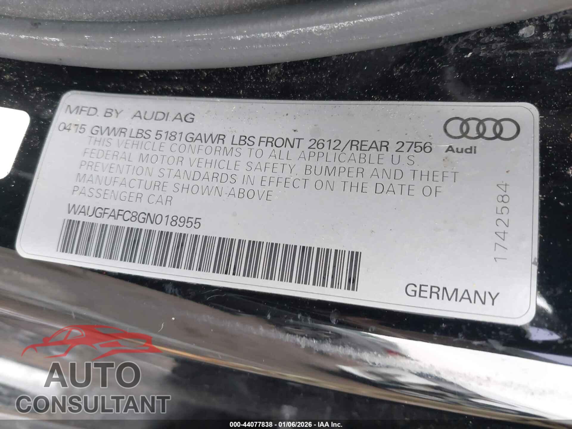 AUDI A6 2016 - WAUGFAFC8GN018955