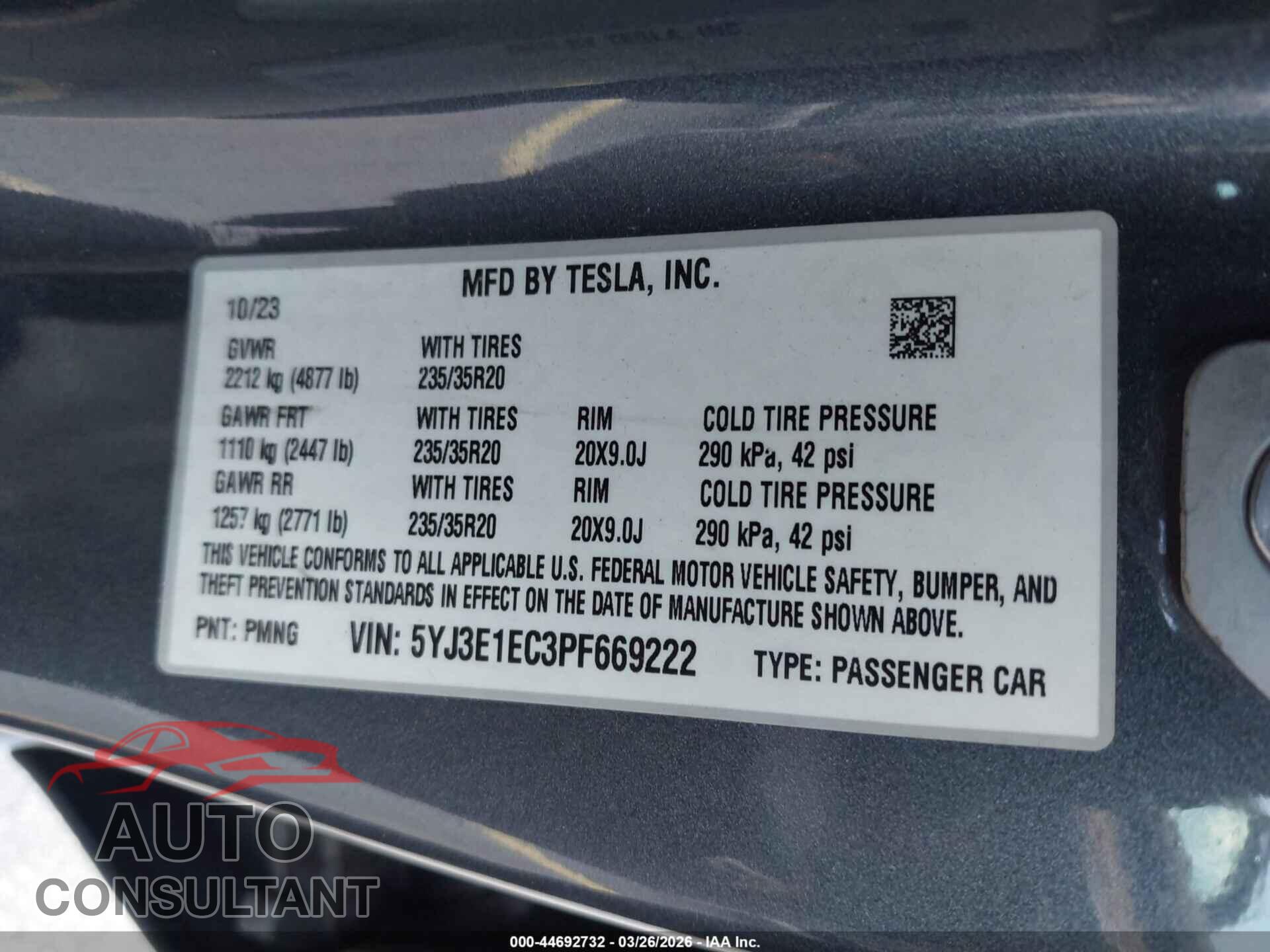 TESLA MODEL 3 2023 - 5YJ3E1EC3PF669222