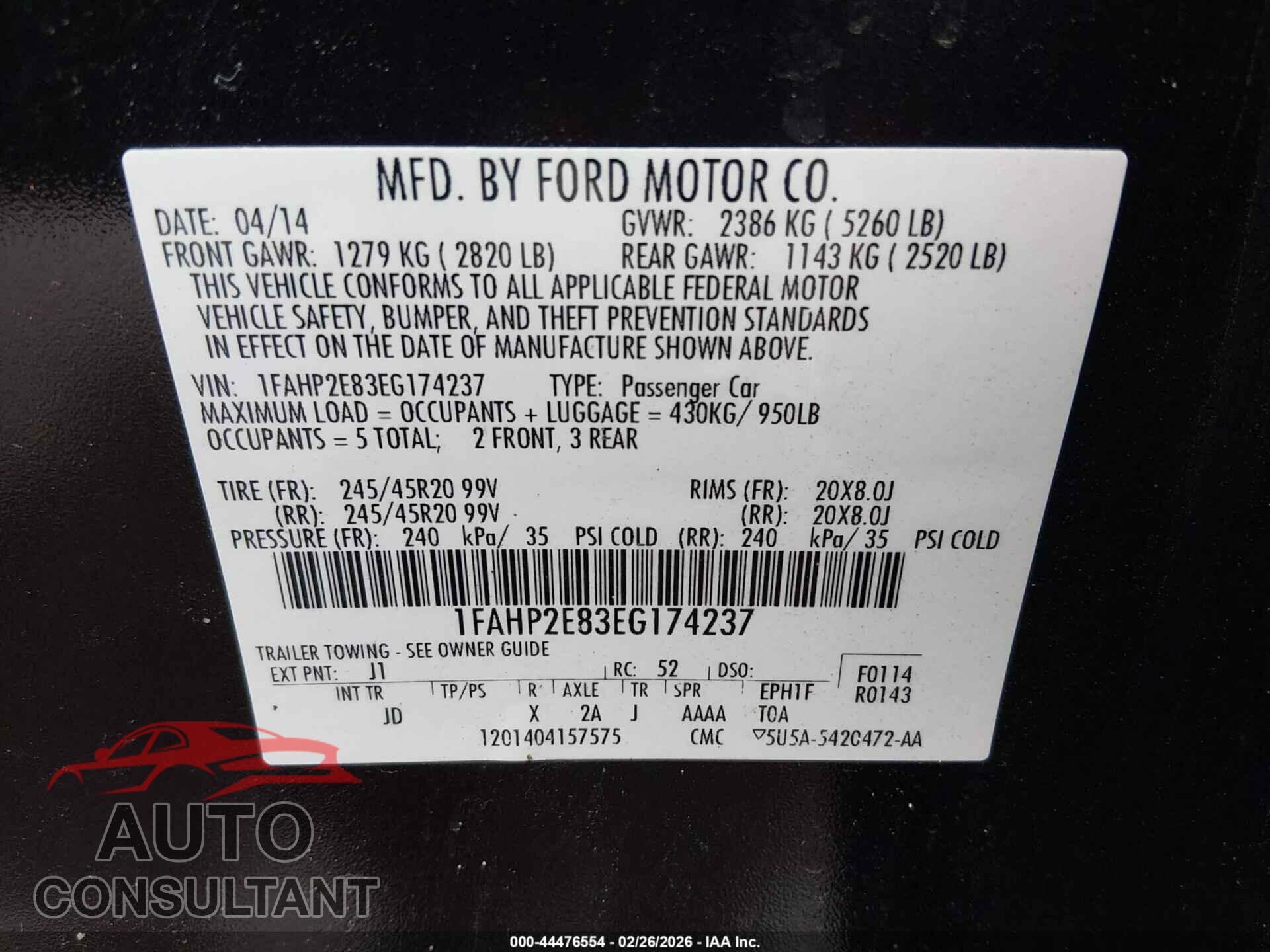 FORD TAURUS 2014 - 1FAHP2E83EG174237