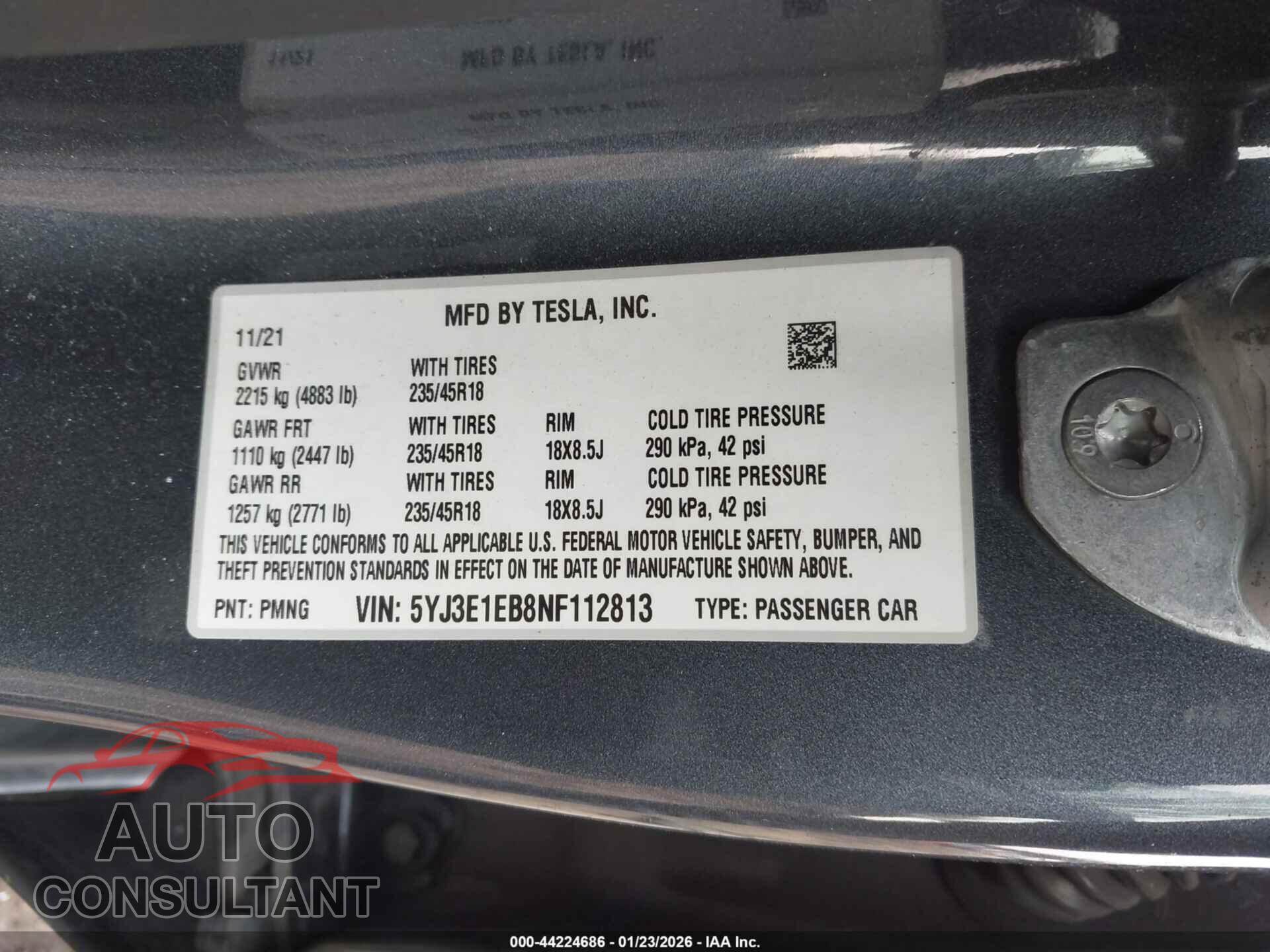 TESLA MODEL 3 2022 - 5YJ3E1EB8NF112813