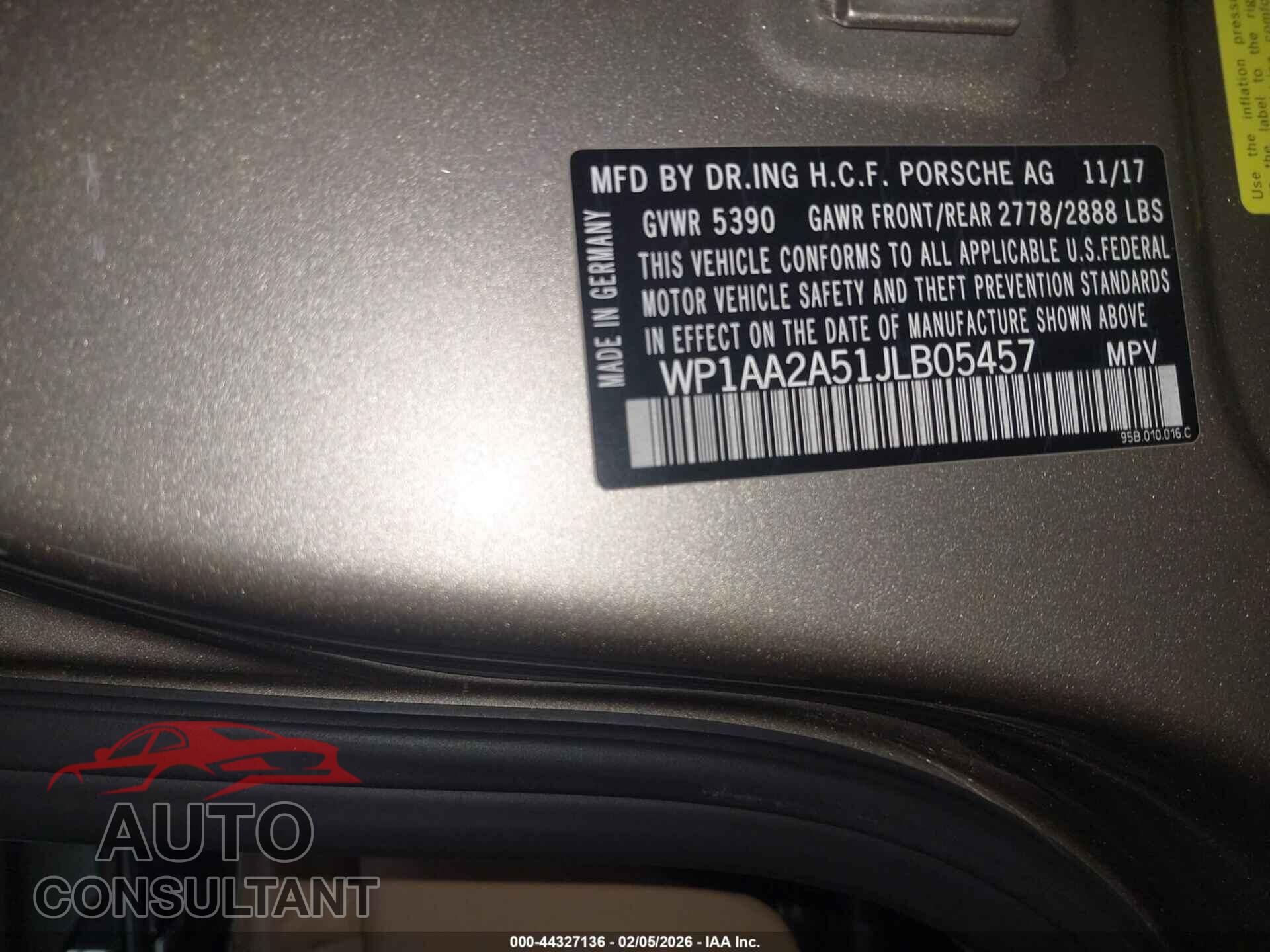 PORSCHE MACAN 2018 - WP1AA2A51JLB05457