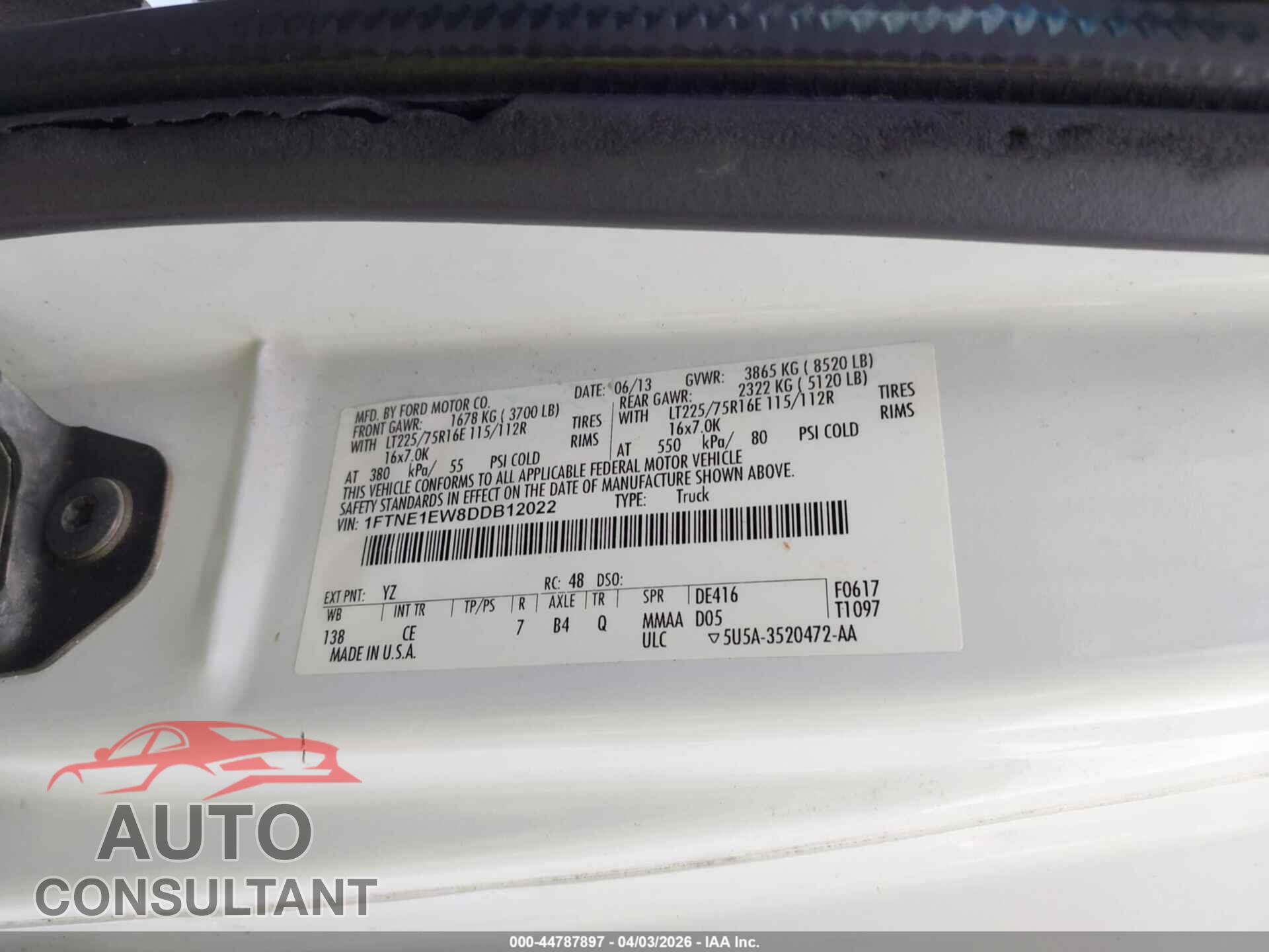 FORD E-150 2013 - 1FTNE1EW8DDB12022