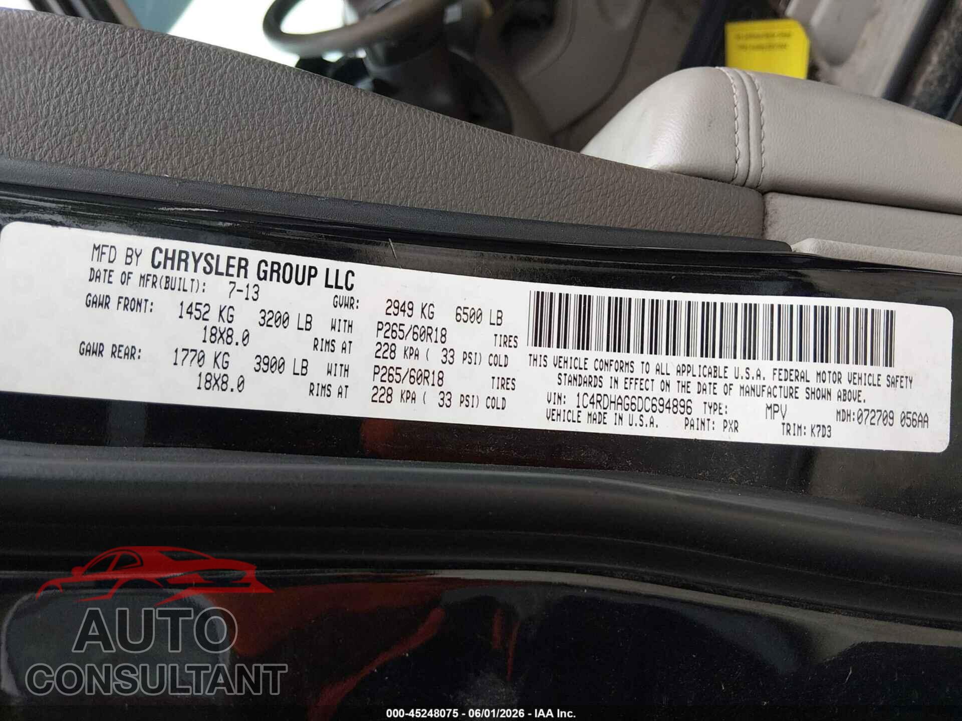 DODGE DURANGO 2013 - 1C4RDHAG6DC694896