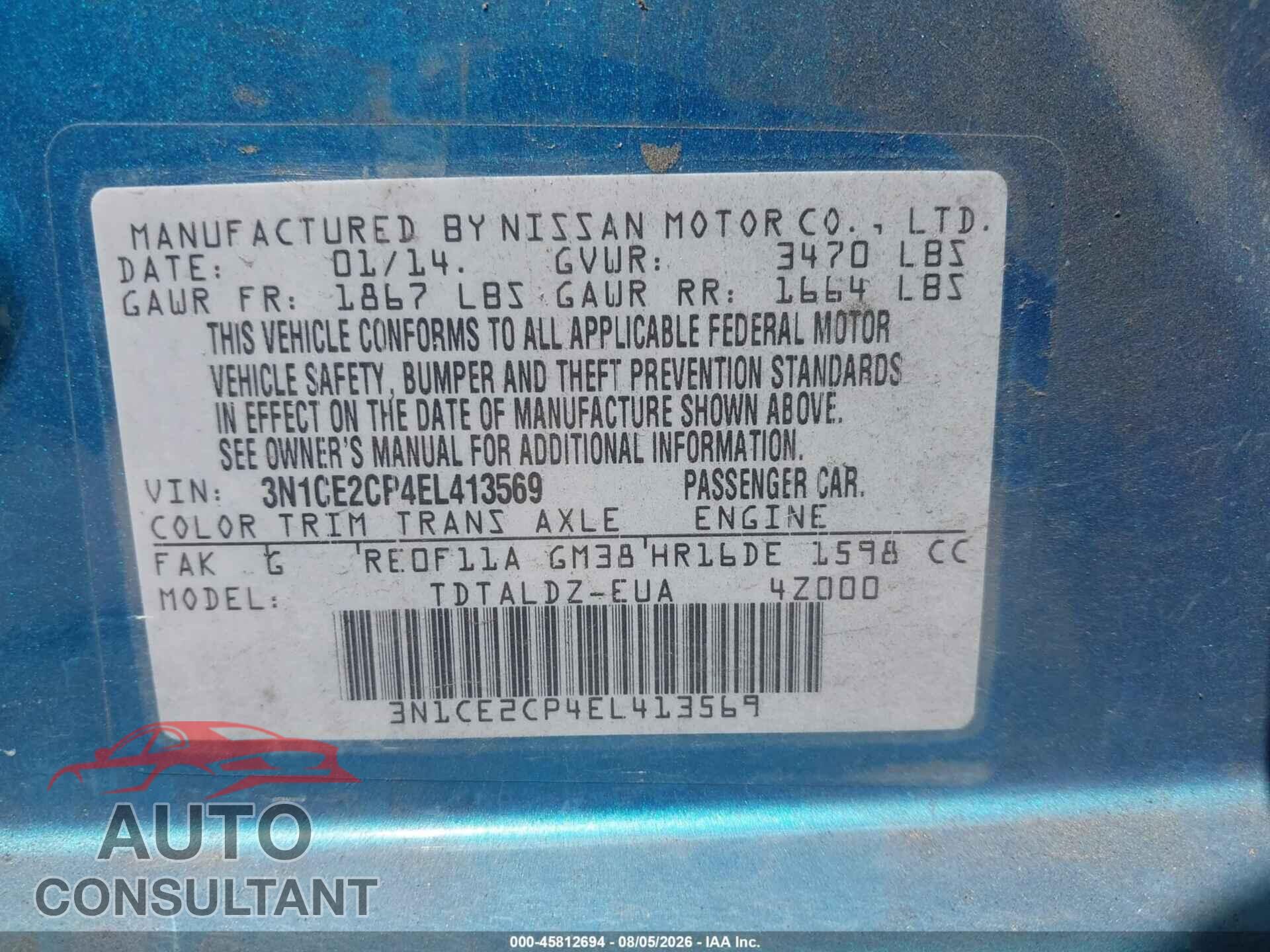 NISSAN VERSA NOTE 2014 - 3N1CE2CP4EL413569