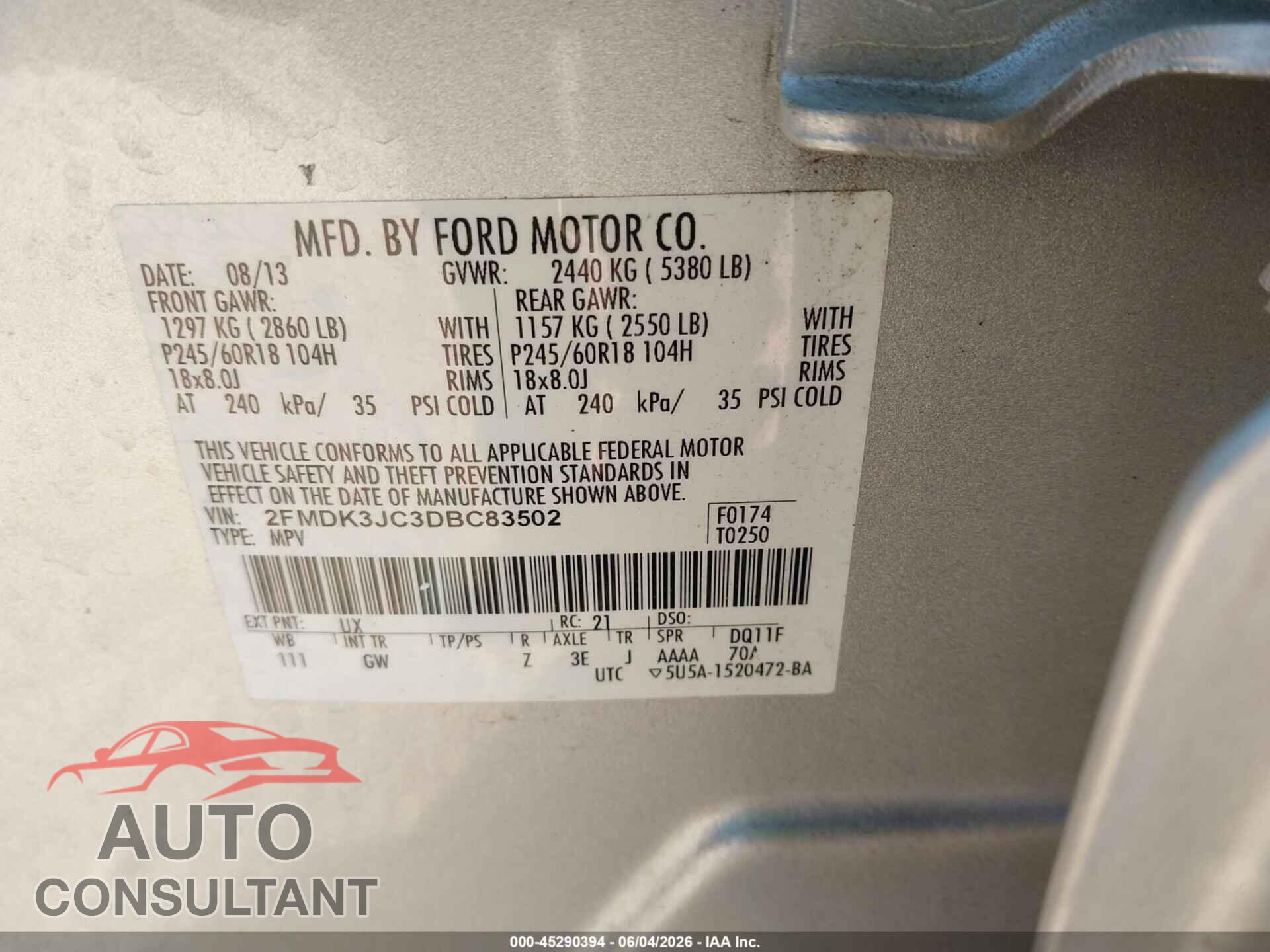 FORD EDGE 2013 - 2FMDK3JC3DBC83502