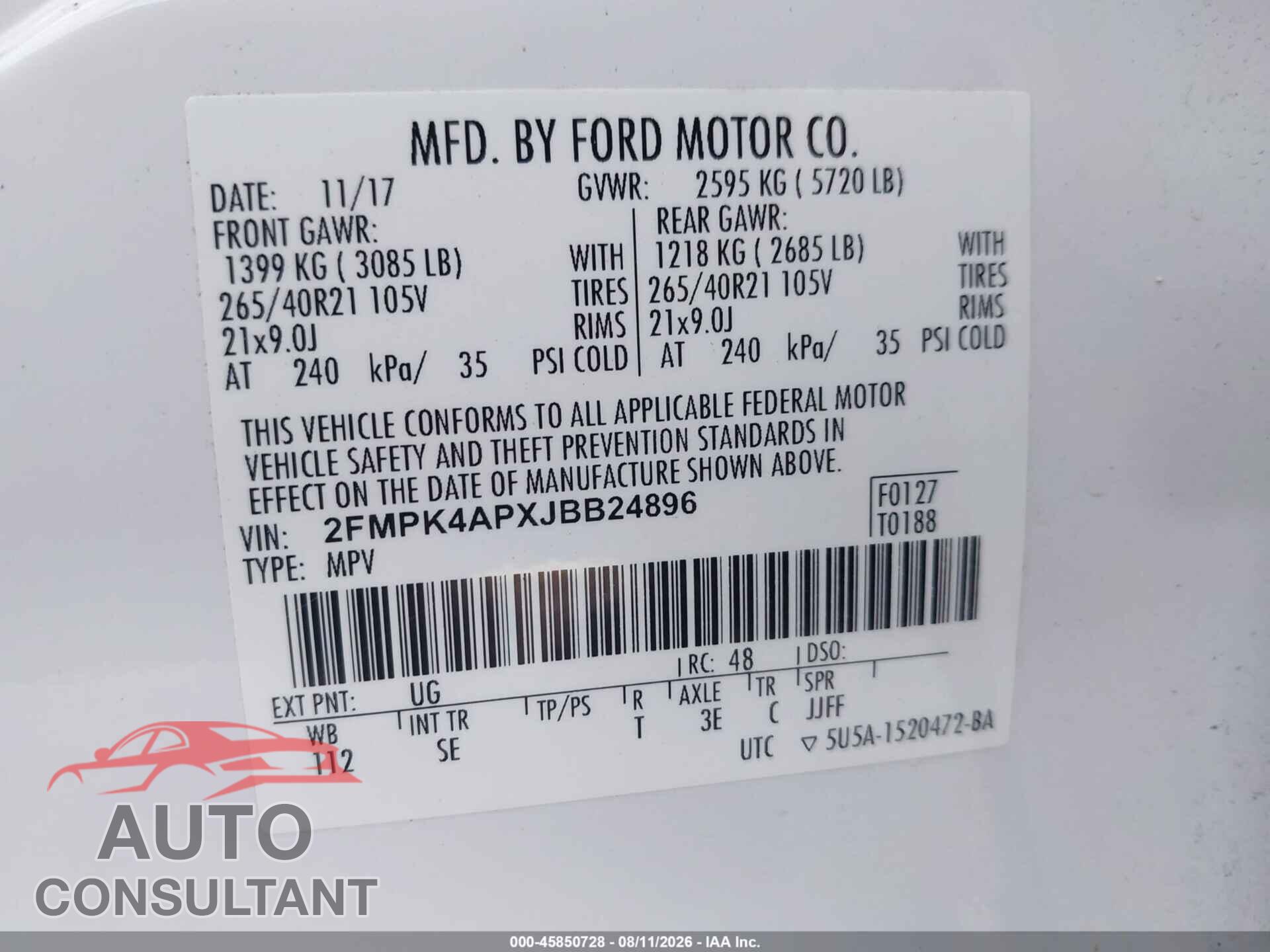 FORD EDGE 2018 - 2FMPK4APXJBB24896