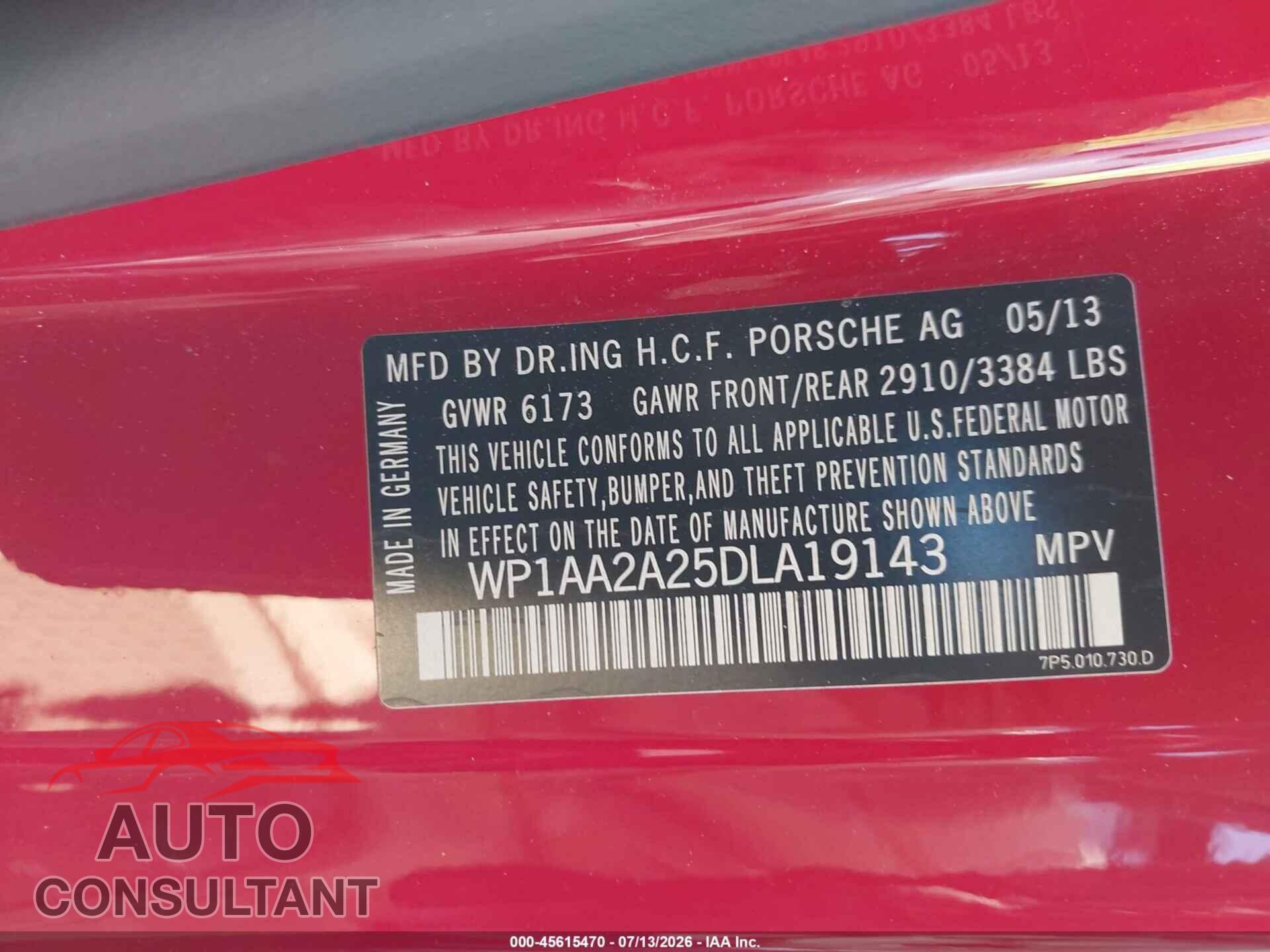 PORSCHE CAYENNE 2013 - WP1AA2A25DLA19143