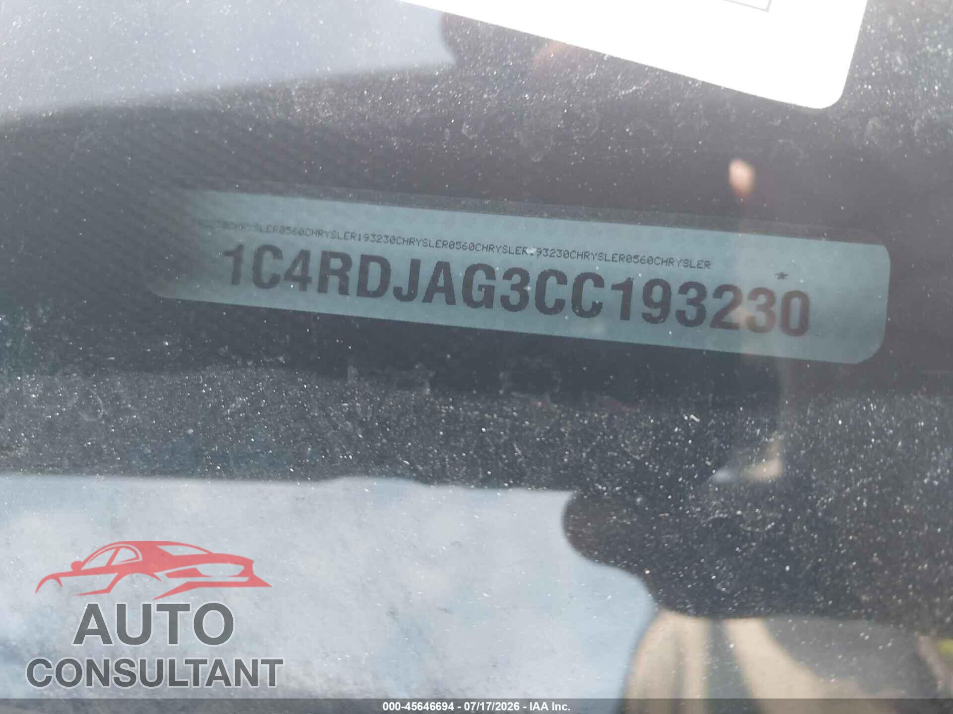 DODGE DURANGO 2012 - 1C4RDJAG3CC193230