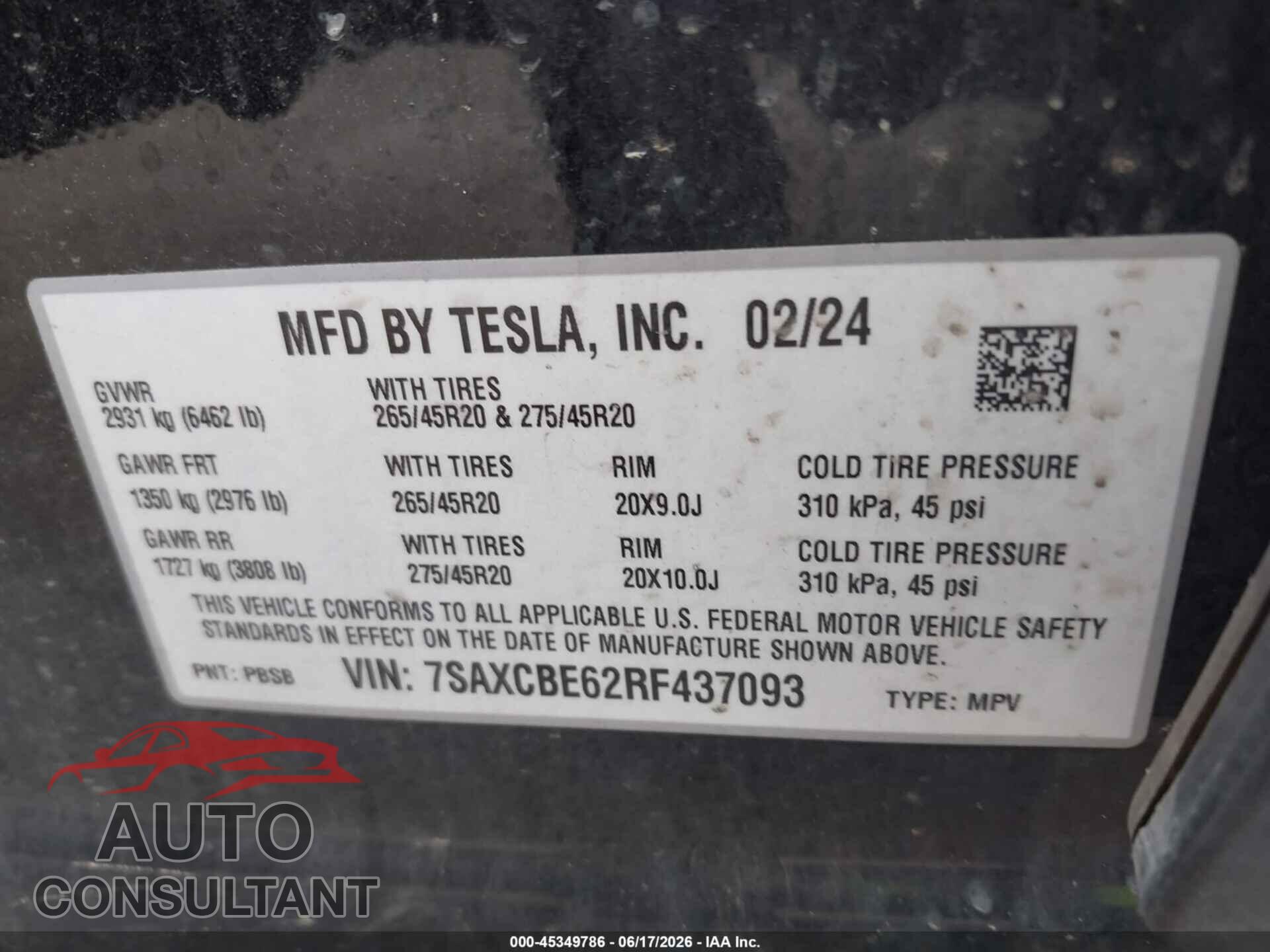 TESLA MODEL X 2024 - 7SAXCBE62RF437093
