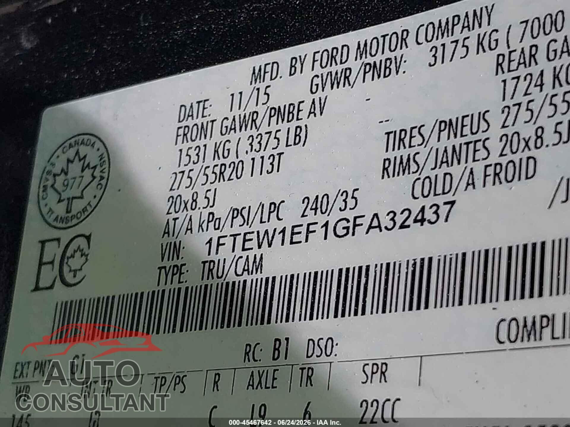 FORD F-150 2016 - 1FTEW1EF1GFA32437
