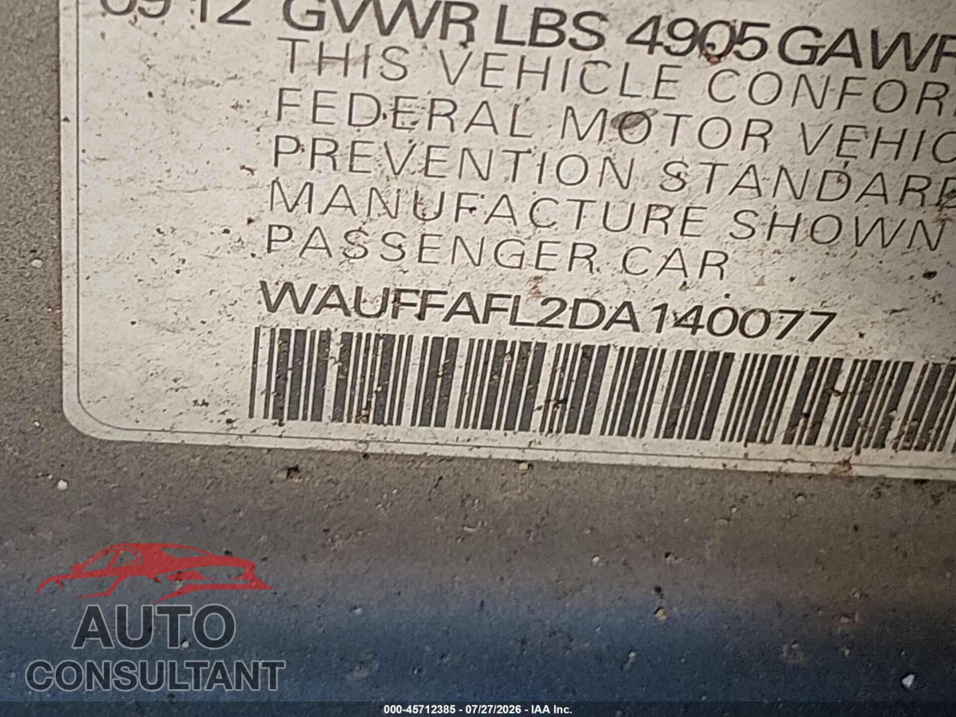 AUDI A4 2013 - WAUFFAFL2DA140077