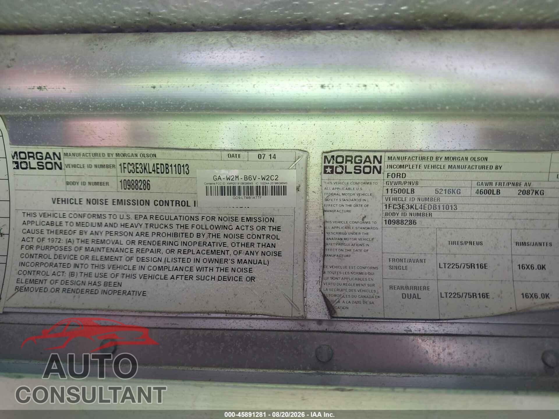 FORD E-350 STRIPPED 2014 - 1FC3E3KL4EDB11013