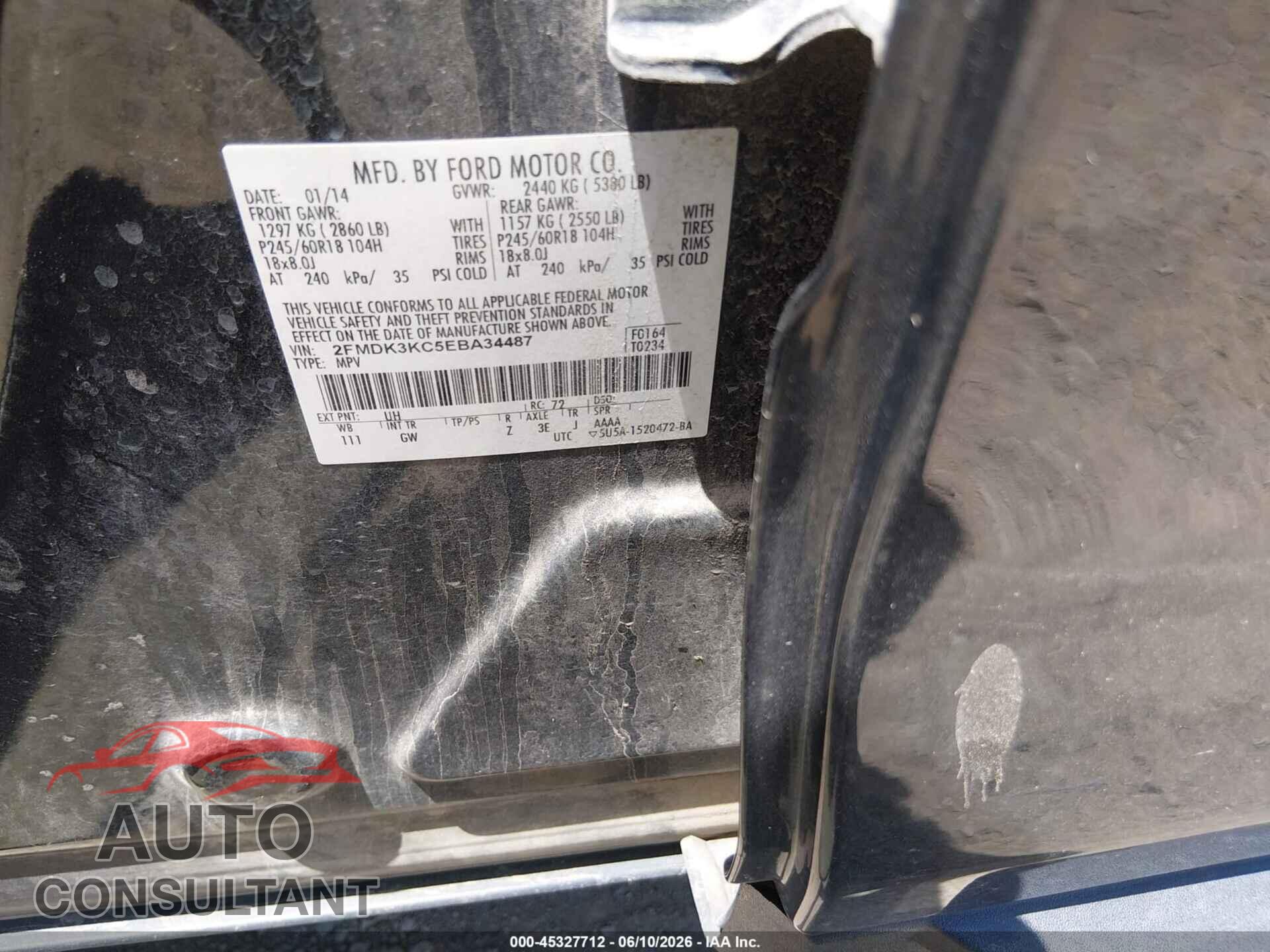 FORD EDGE 2014 - 2FMDK3KC5EBA34487