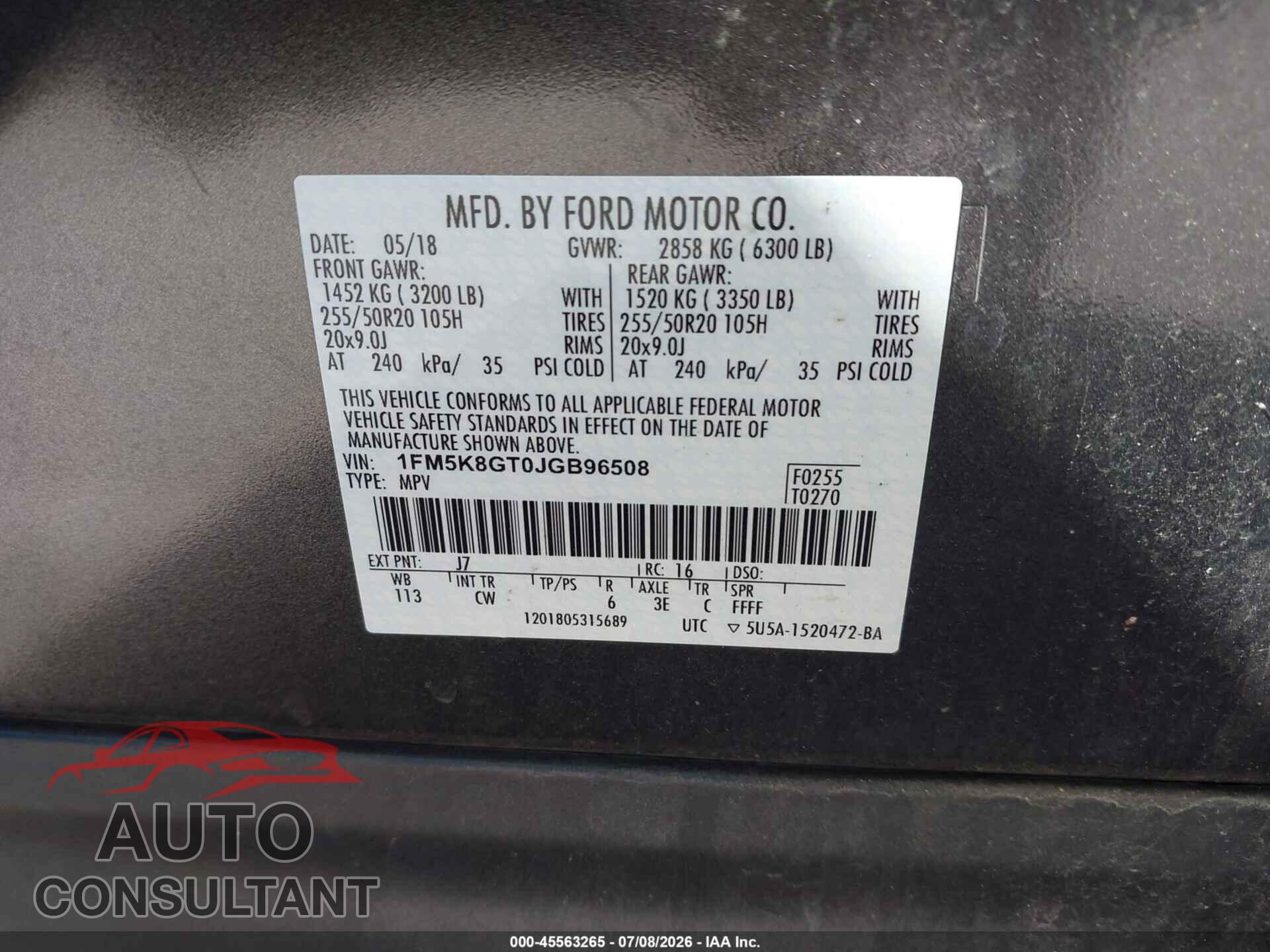 FORD EXPLORER 2018 - 1FM5K8GT0JGB96508
