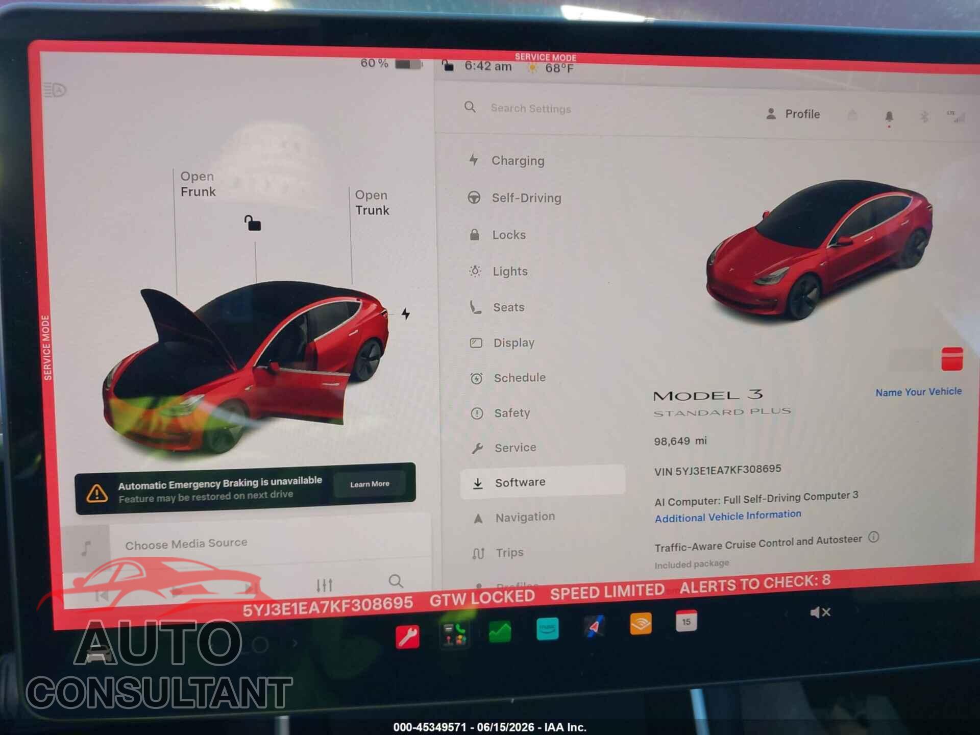 TESLA MODEL 3 2019 - 5YJ3E1EA7KF308695