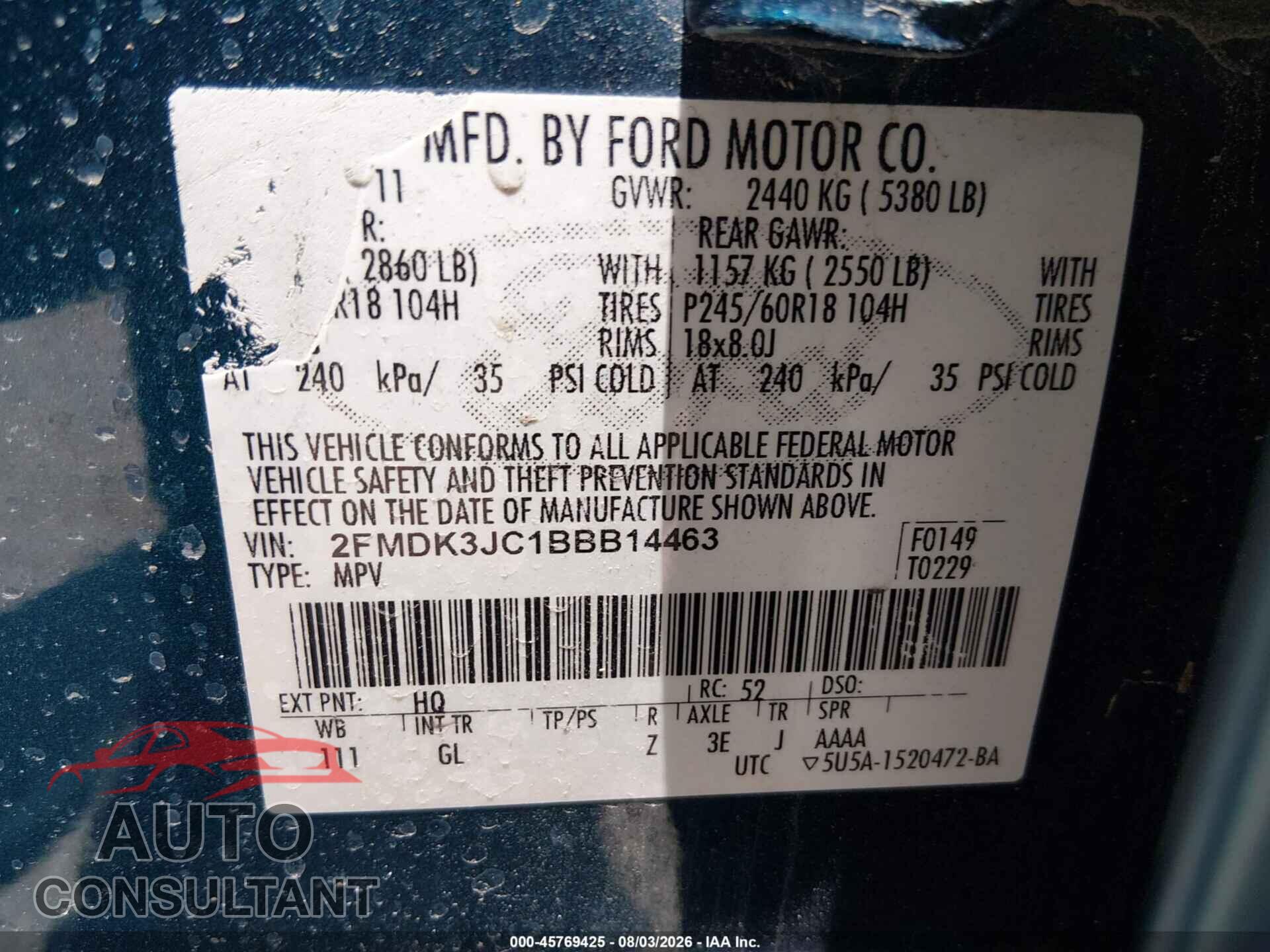FORD EDGE 2011 - 2FMDK3JC1BBB14463