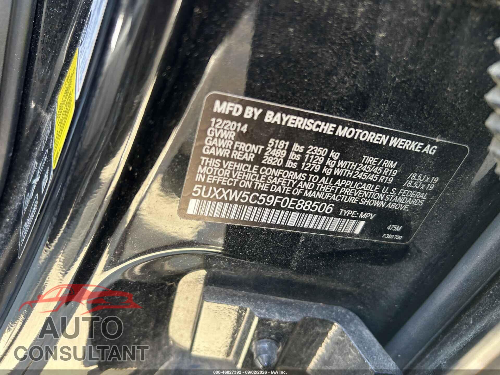 BMW X4 2015 - 5UXXW5C59F0E88506