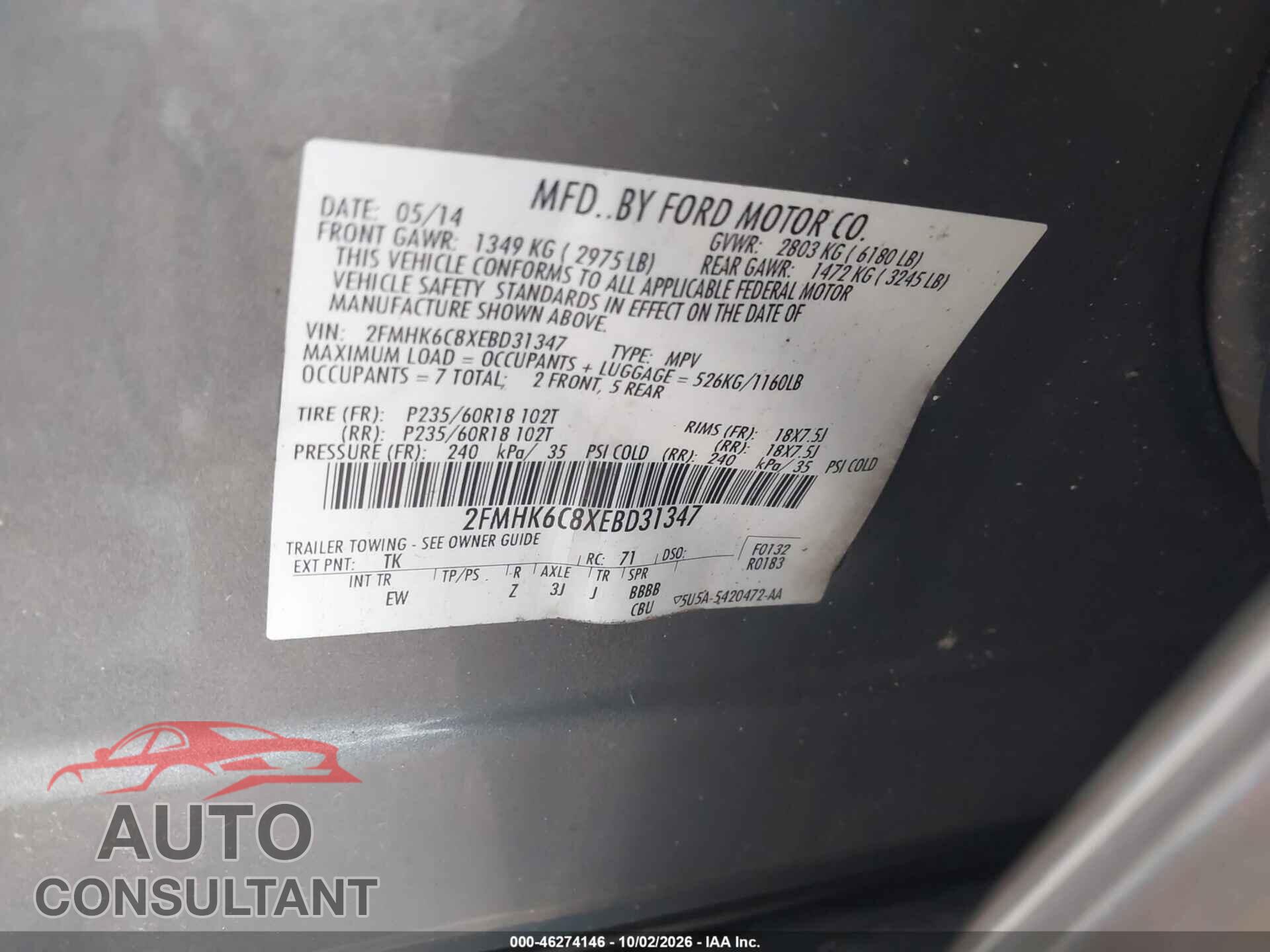 FORD FLEX 2014 - 2FMHK6C8XEBD31347