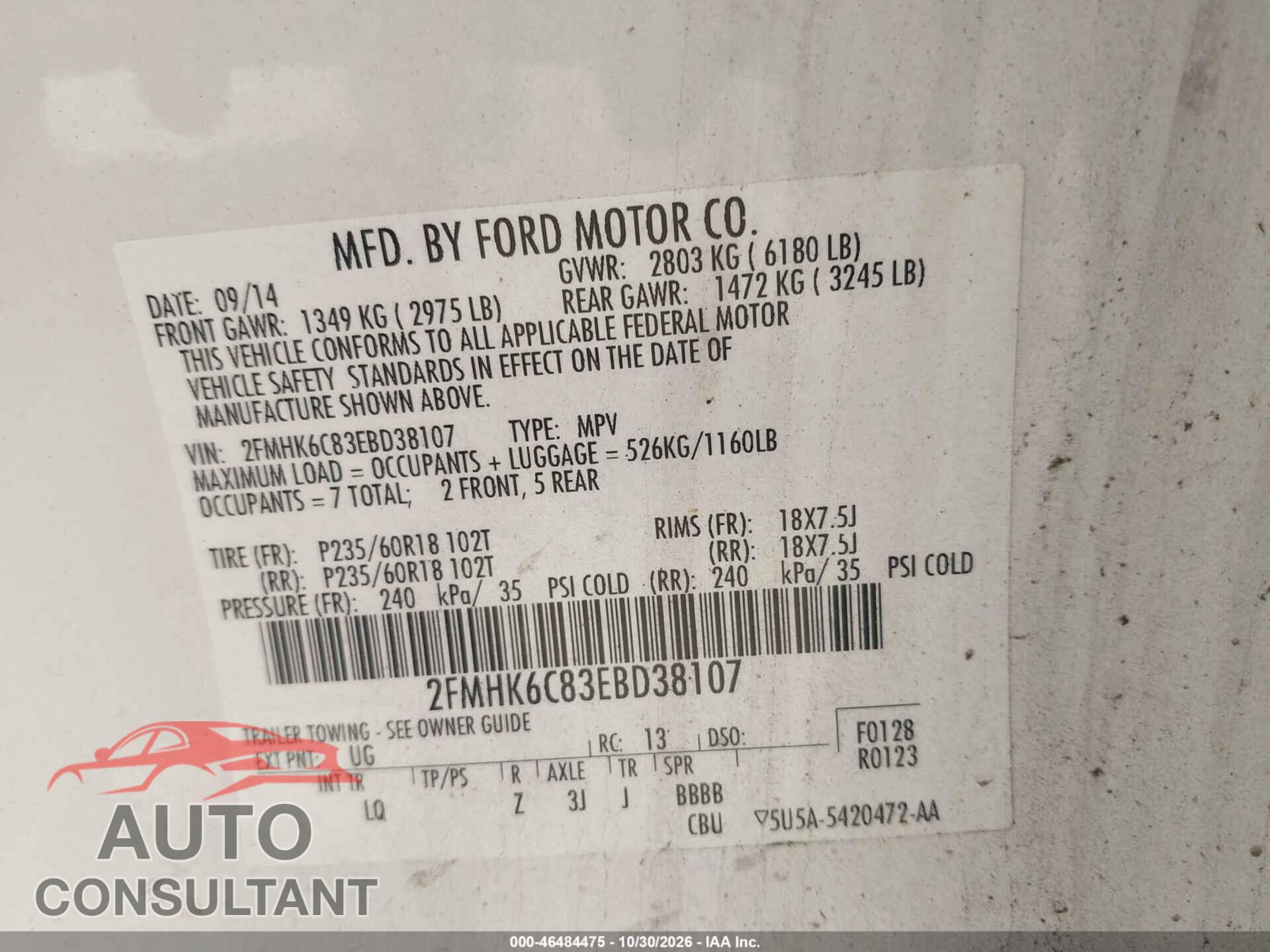 FORD FLEX 2014 - 2FMHK6C83EBD38107