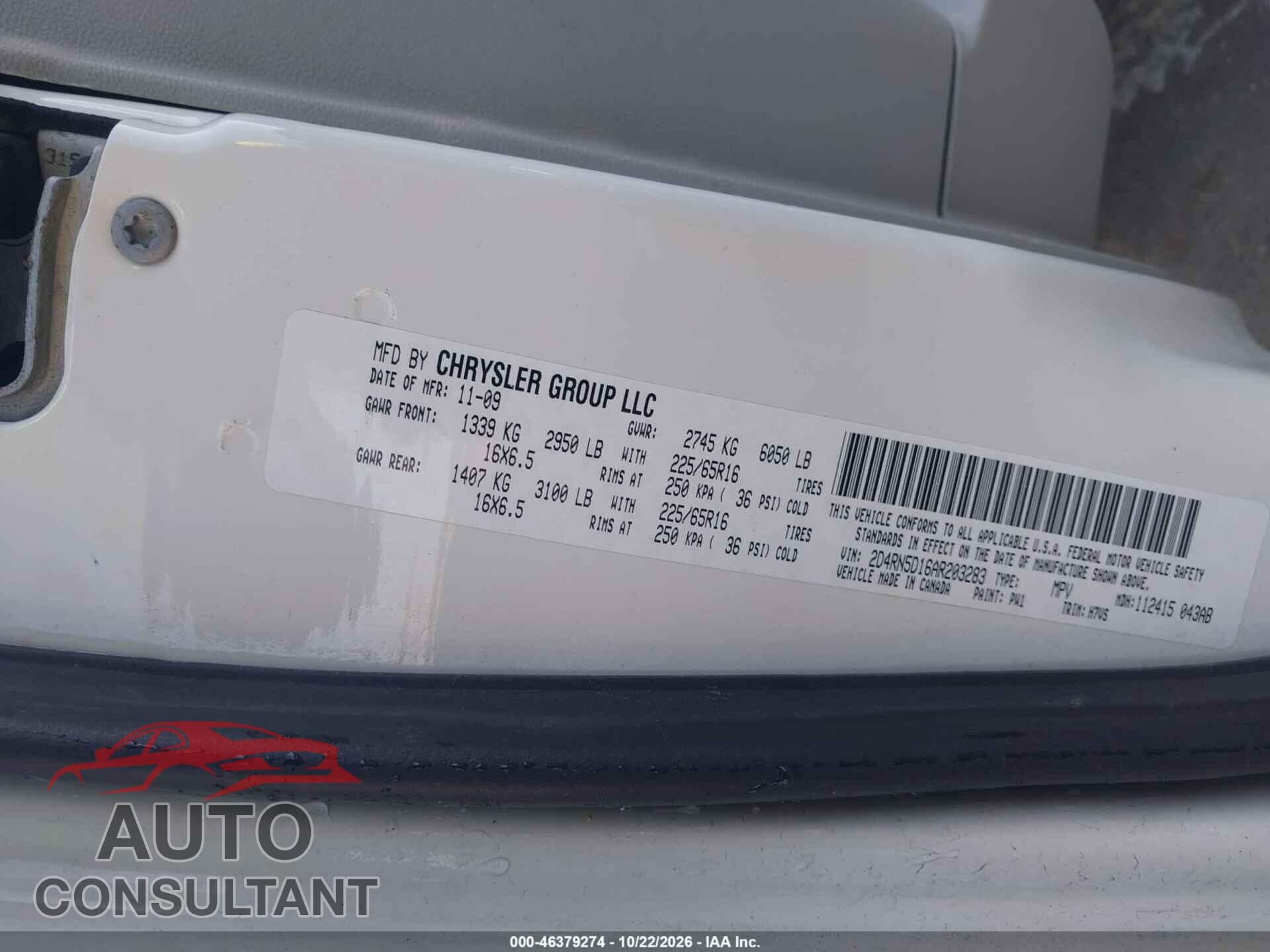 DODGE GRAND CARAVAN 2010 - 2D4RN5D16AR203283