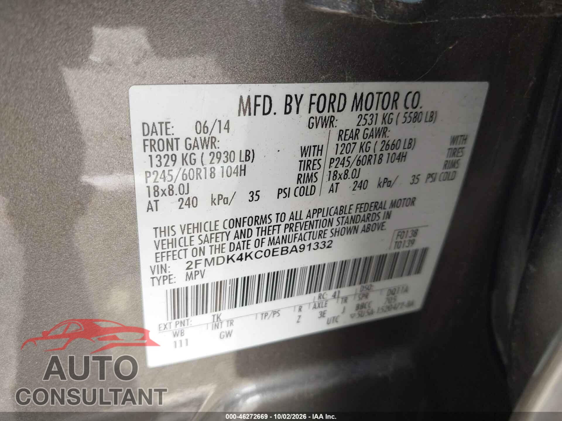 FORD EDGE 2014 - 2FMDK4KC0EBA91332