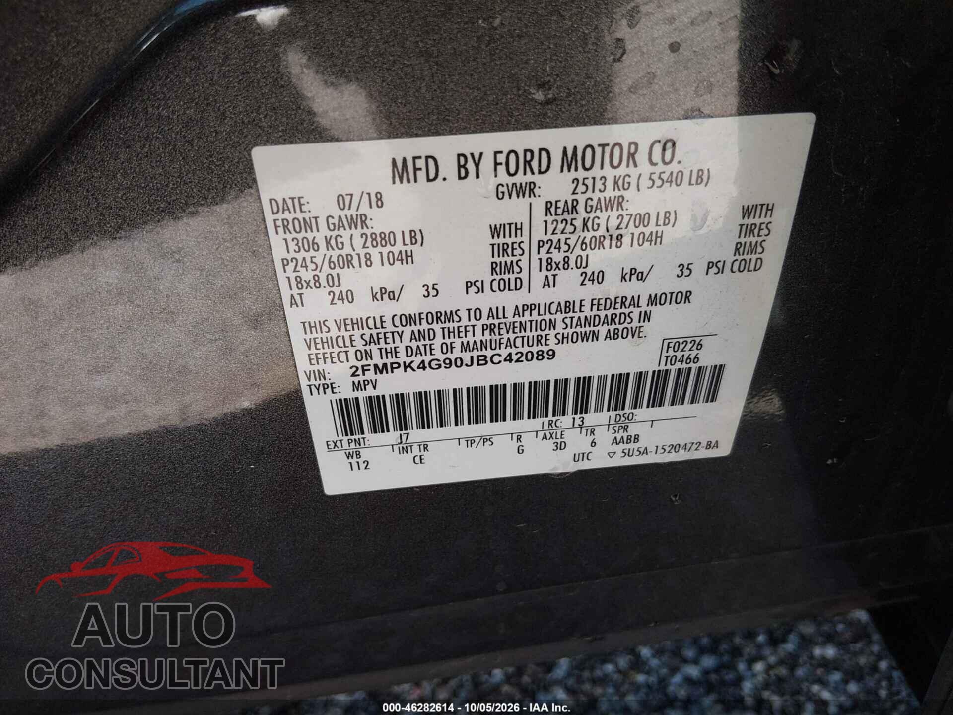 FORD EDGE 2018 - 2FMPK4G90JBC42089