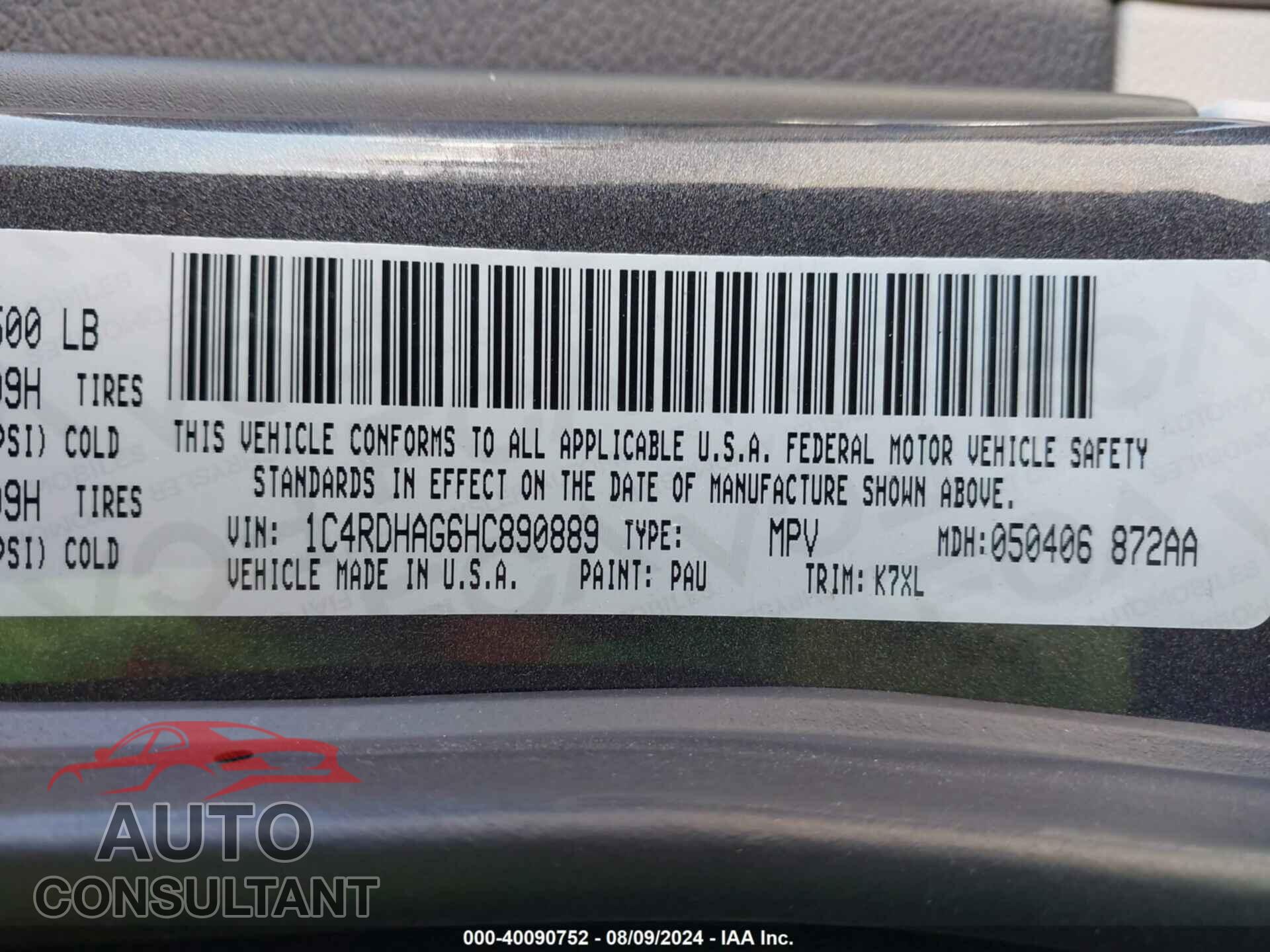 DODGE DURANGO 2017 - 1C4RDHAG6HC890889