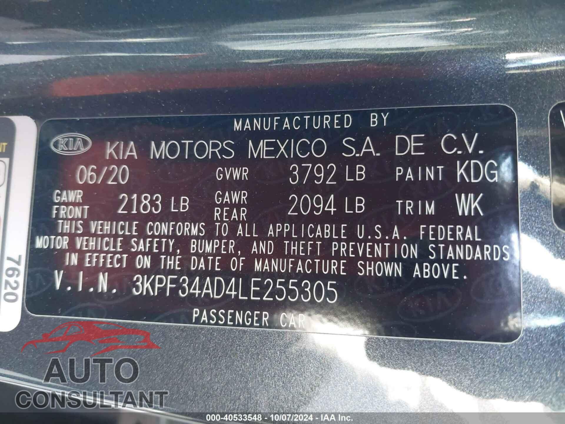 KIA FORTE 2020 - 3KPF34AD4LE255305