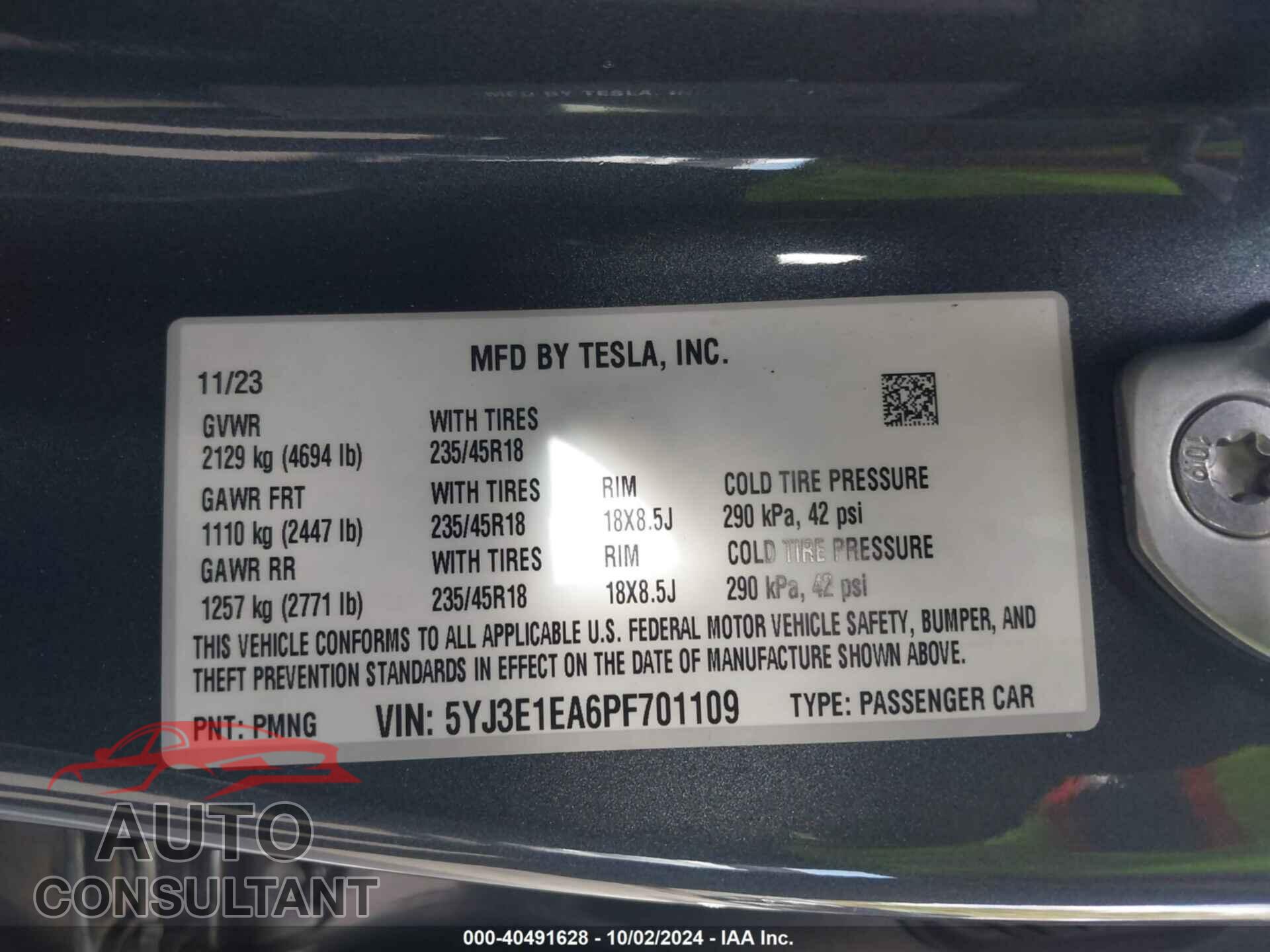 TESLA MODEL 3 2023 - 5YJ3E1EA6PF701109